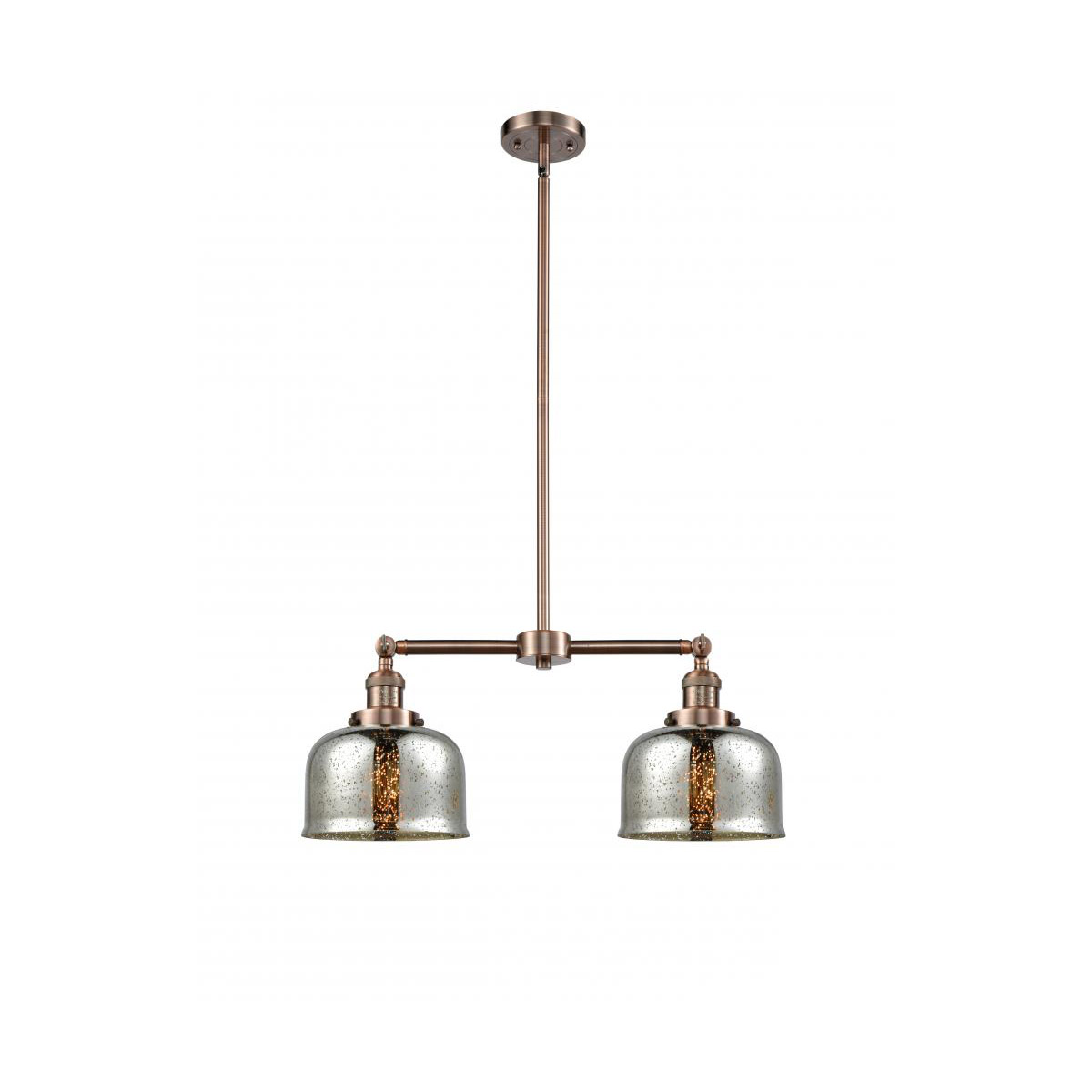 Franklin Restoration Large Bell LED 24 inch Antique Copper Chandelier Ceiling Light in Silver Plated Mercury Glass, Franklin Restoration