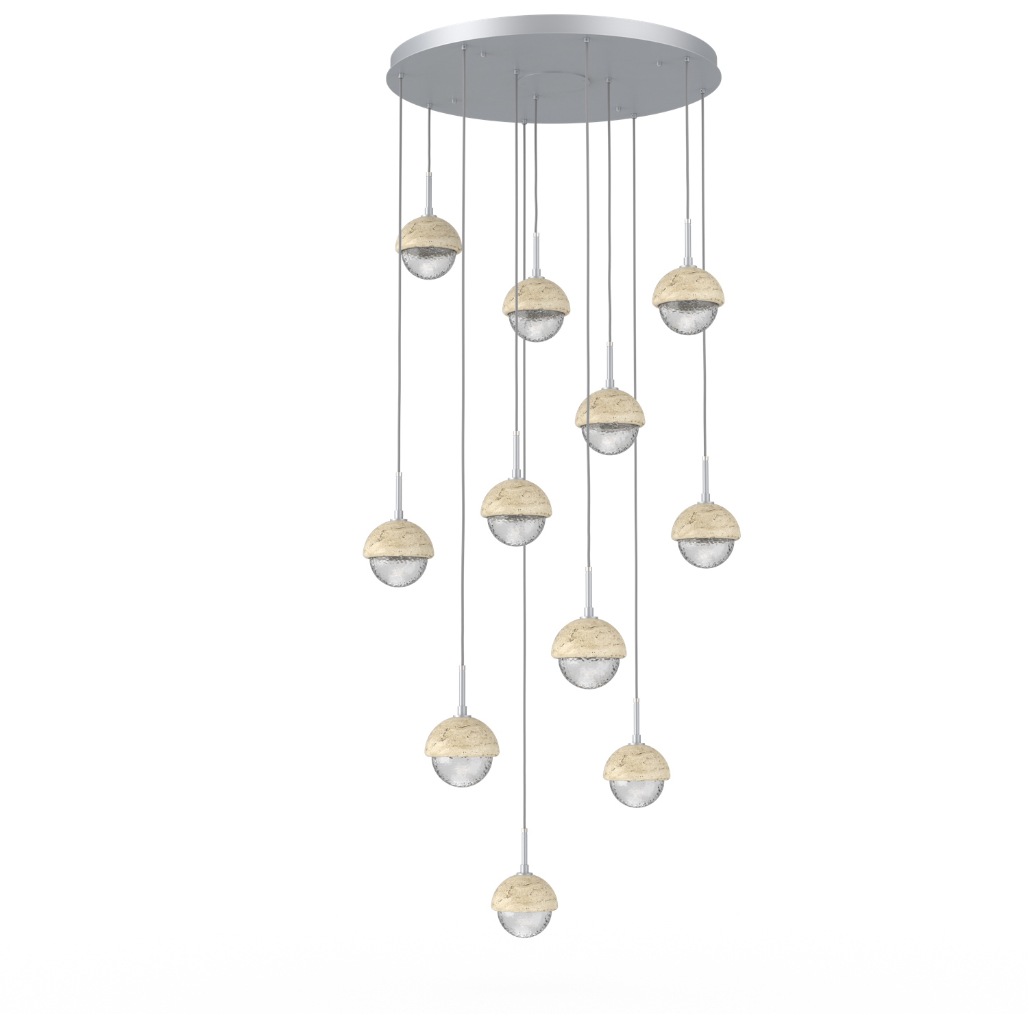 Cabochon LED Classic Silver with Travertine Stone Pendant Chandelier Ceiling Light in Clear, 2700K LED