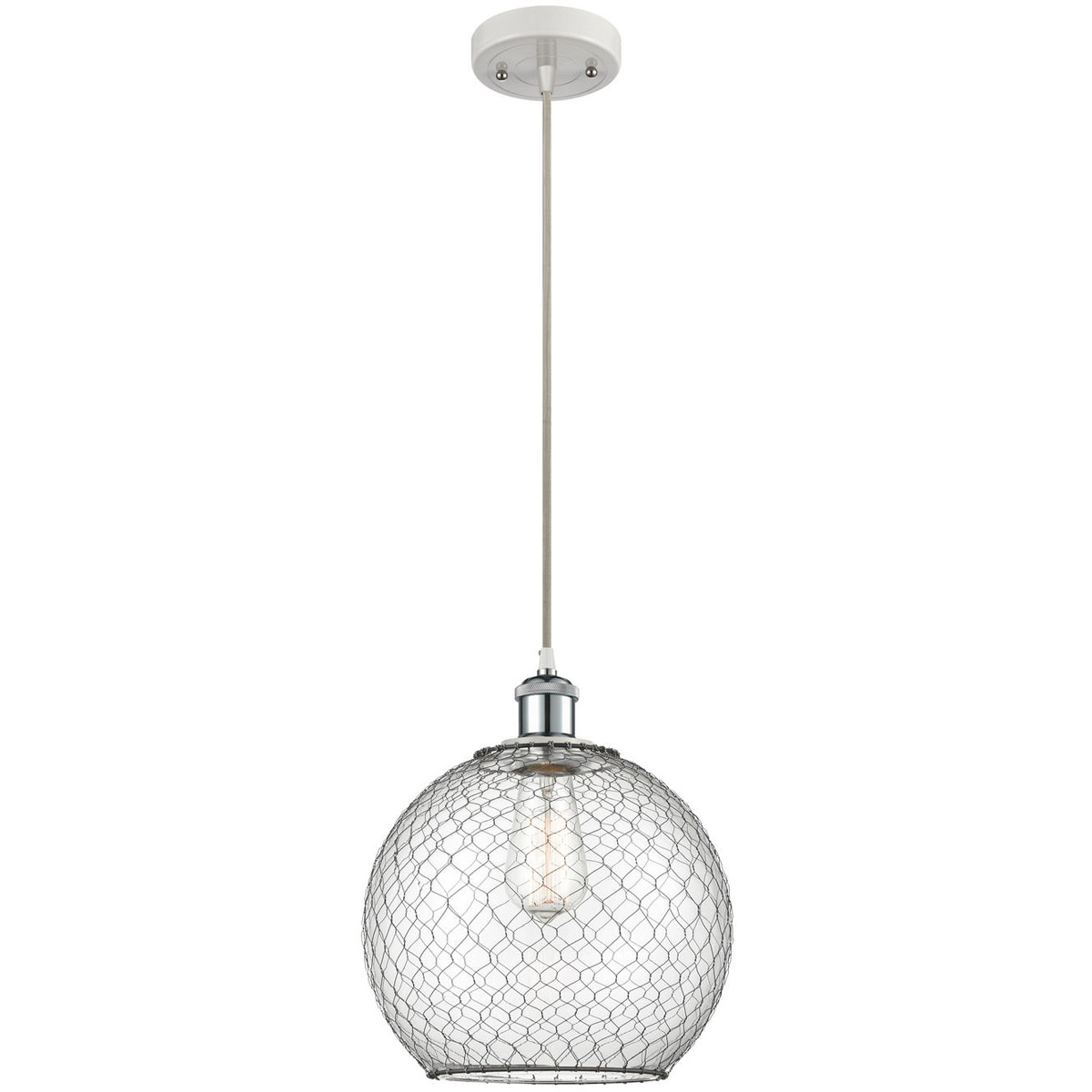 Ballston Large Farmhouse Chicken Wire LED 10 inch White and Polished Chrome Mini Pendant Ceiling Light, Ballston
