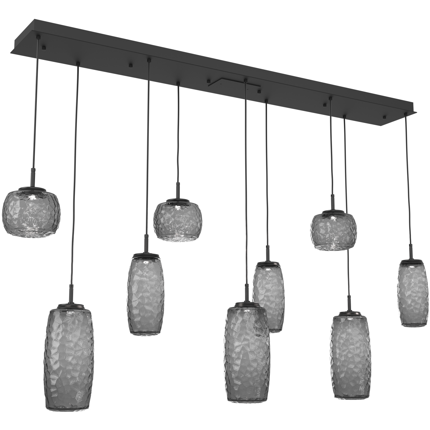 Vessel LED Matte Black Linear Multi-Pendant Ceiling Light in 3000K LED, Smoke