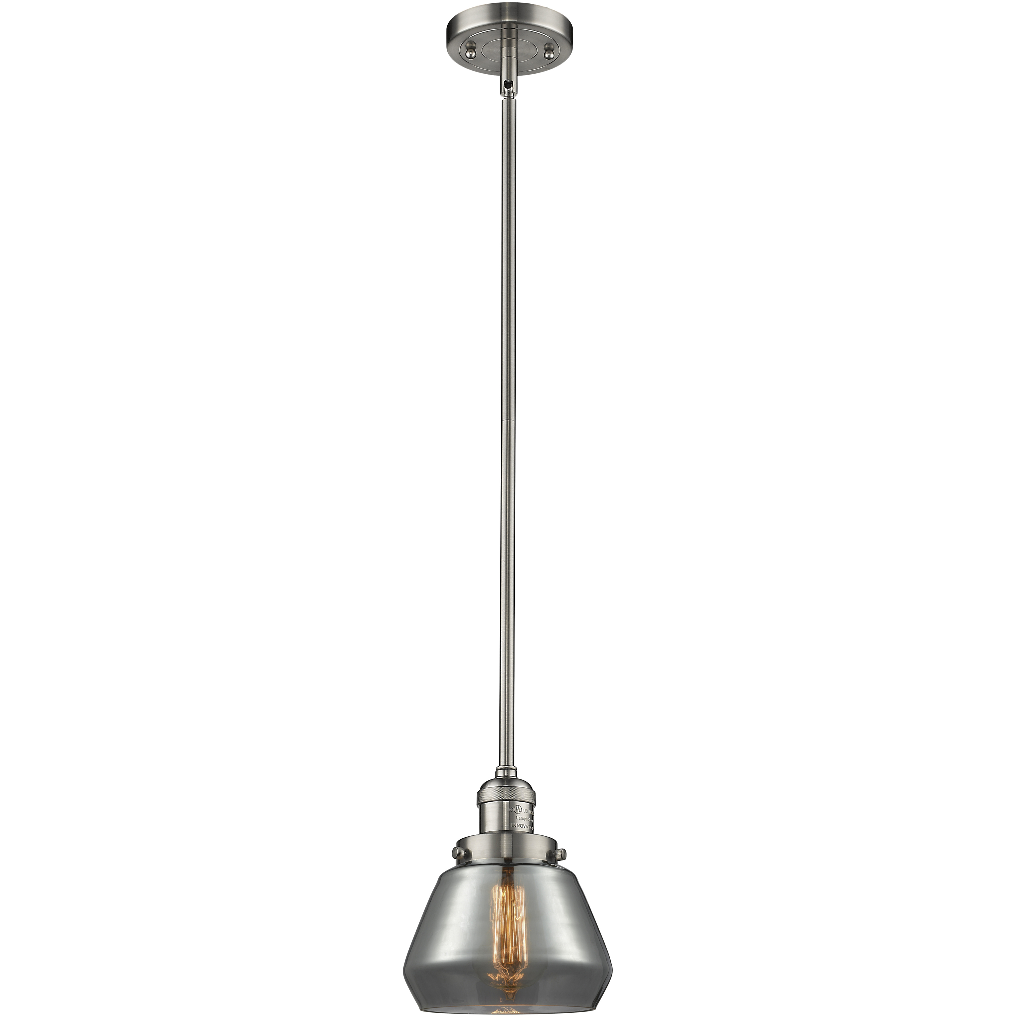 Franklin Restoration Fulton 1 Light 7 inch Brushed Satin Nickel Mini Pendant Ceiling Light in Bulb Not Included, Light Smoke Glass, Franklin Restoration