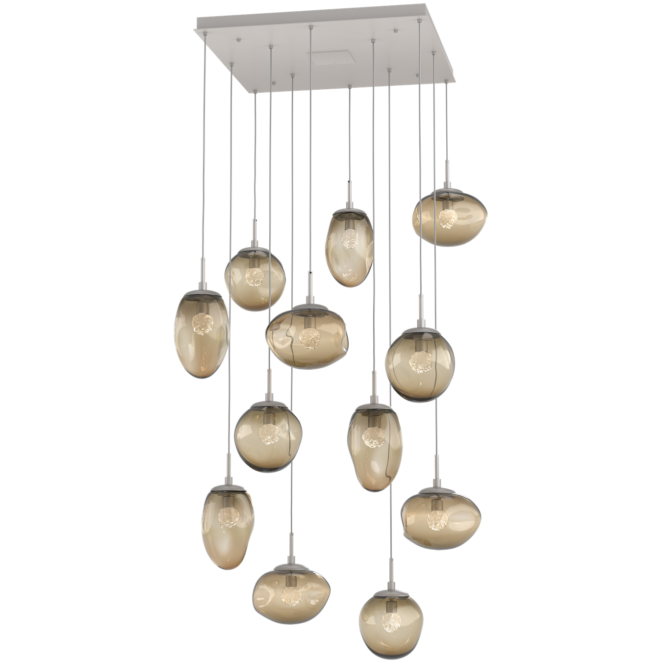 Cosmos LED LED Beige Silver Chandelier Ceiling Light, Square Multi-Port