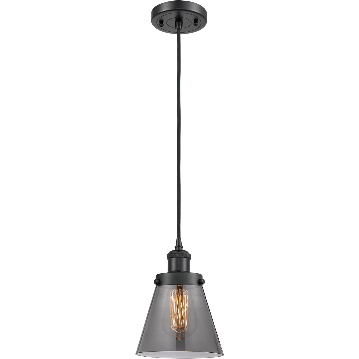 Ballston Small Cone LED 6 inch Matte Black Mini Pendant Ceiling Light in Plated Smoke Glass, Ballston