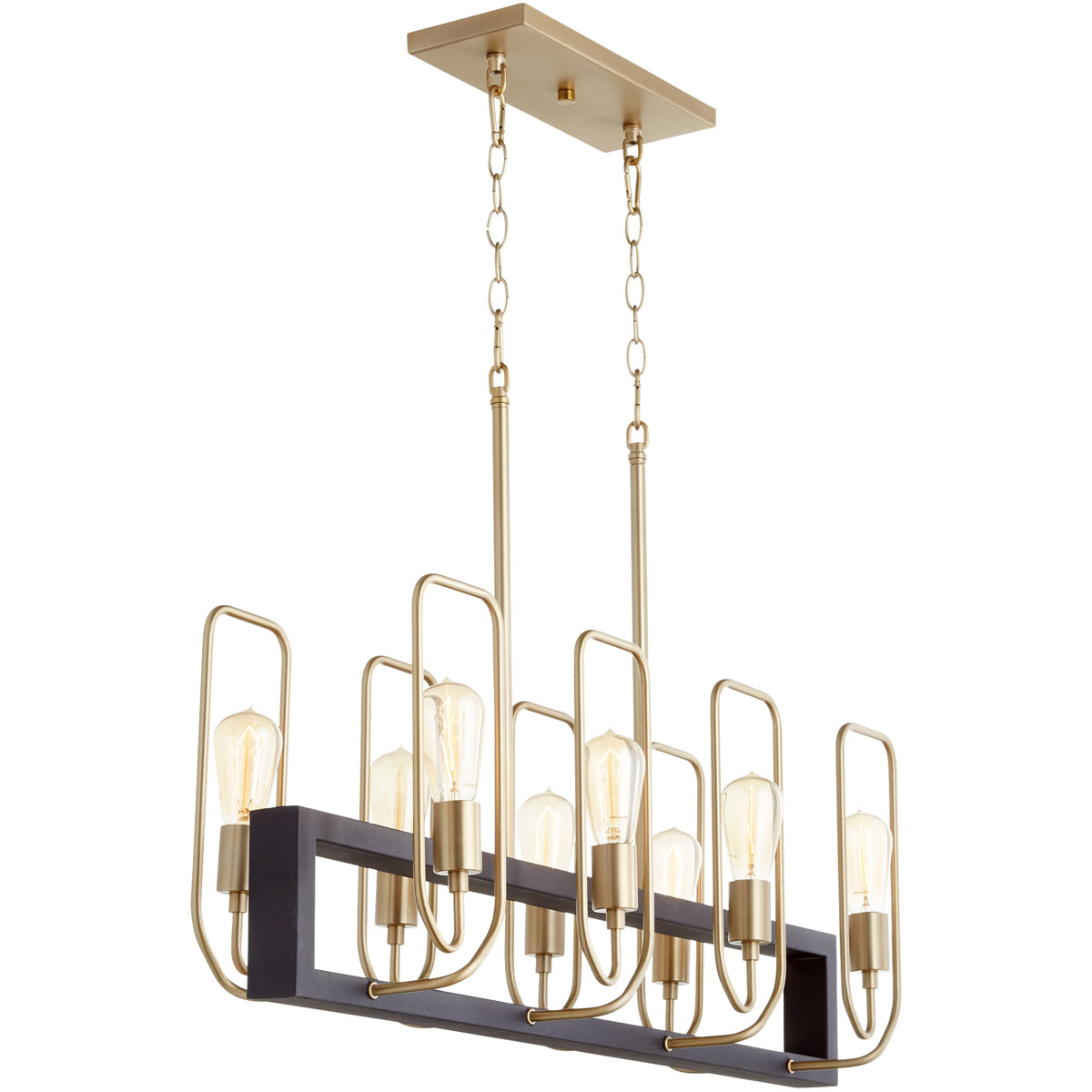 Howe 8 Light 35 inch Noir with Aged Brass Linear Chandelier Ceiling Light