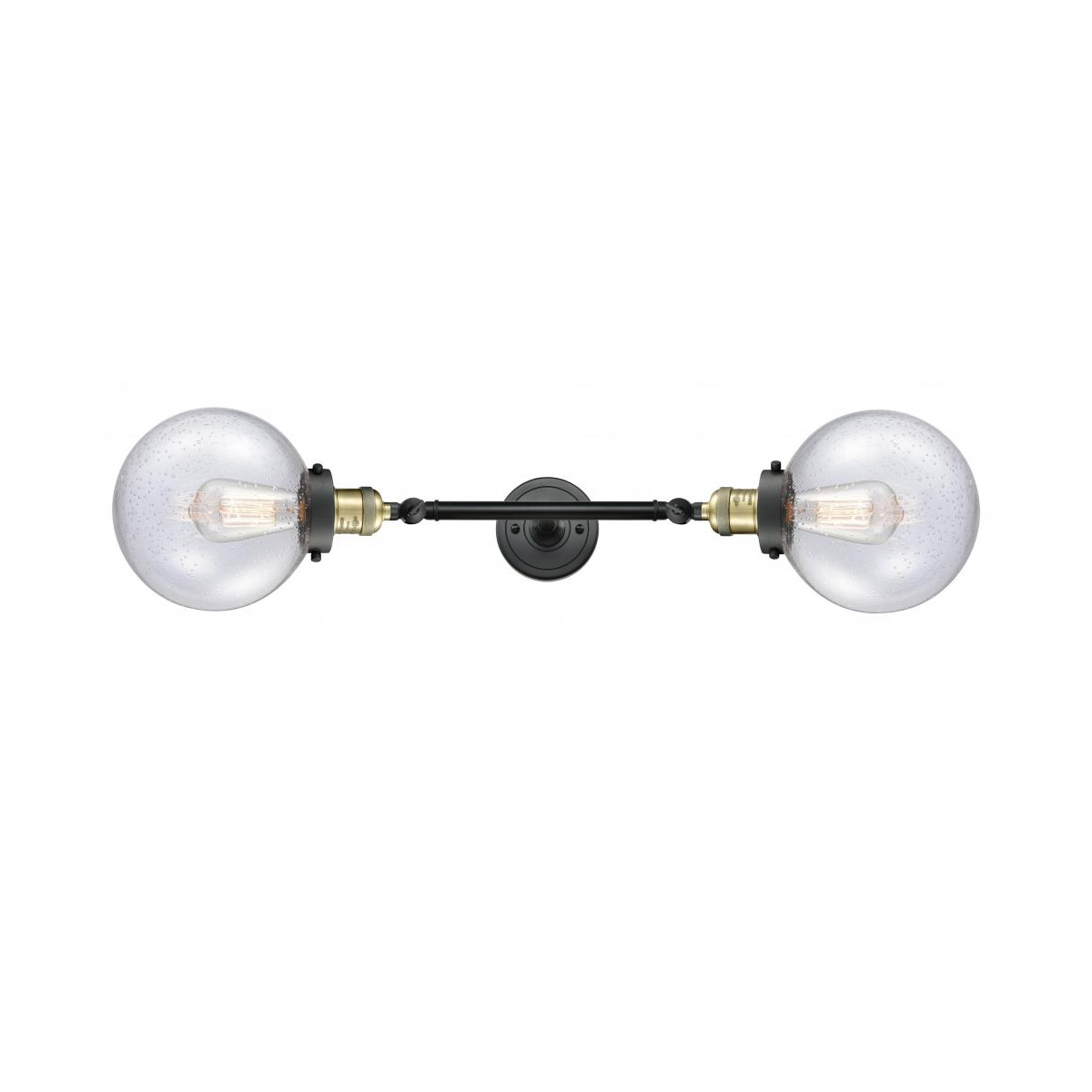 Franklin Restoration Large Beacon LED 8 inch Black Antique Brass Bath Vanity Light Wall Light in Seedy Glass, Franklin Restoration