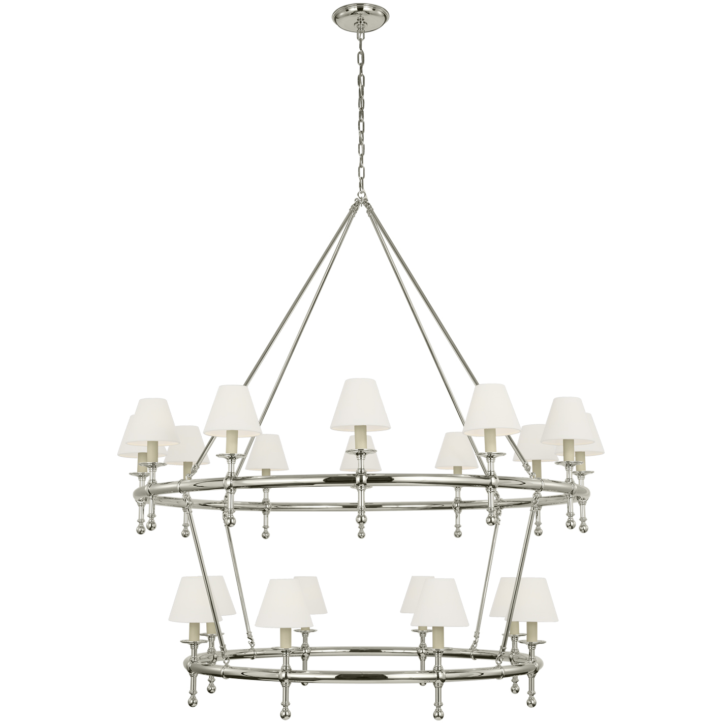 Chapman & Myers Classic LED 57.25 inch Polished Nickel Two-Tier Ring Chandelier Ceiling Light in Linen