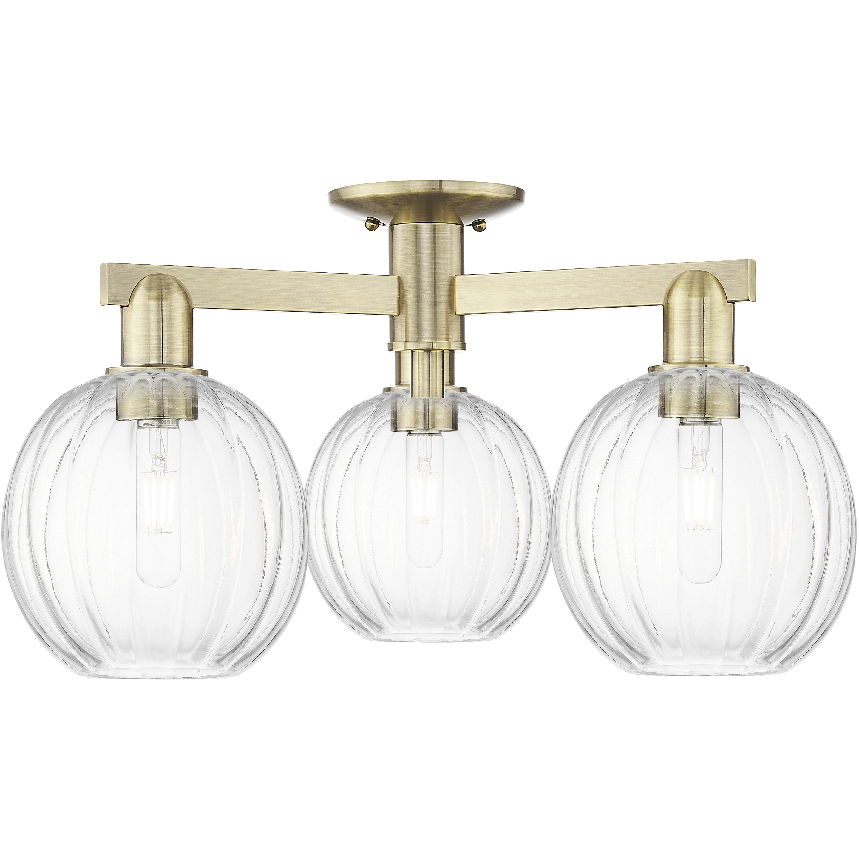 Preston 3 Light 24.5 inch Antique Brass Semi-Flush Mount Ceiling Light in Clear Glass