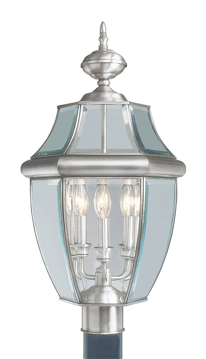 Monterey 3 Light 23.5 inch Brushed Nickel Outdoor Post Top Lantern