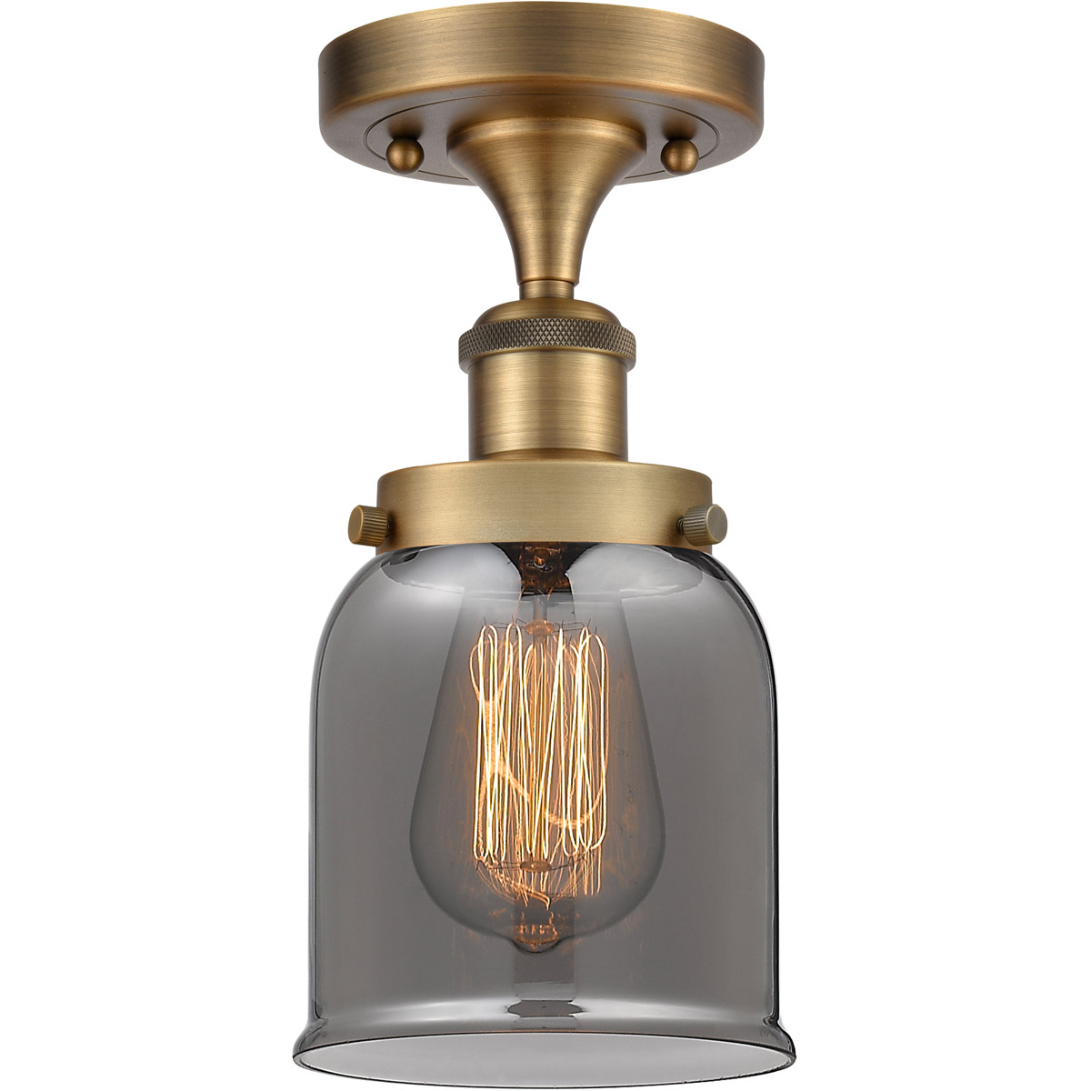 Ballston Small Bell 1 Light 5 inch Brushed Brass Semi-Flush Mount Ceiling Light in Light Smoke Glass