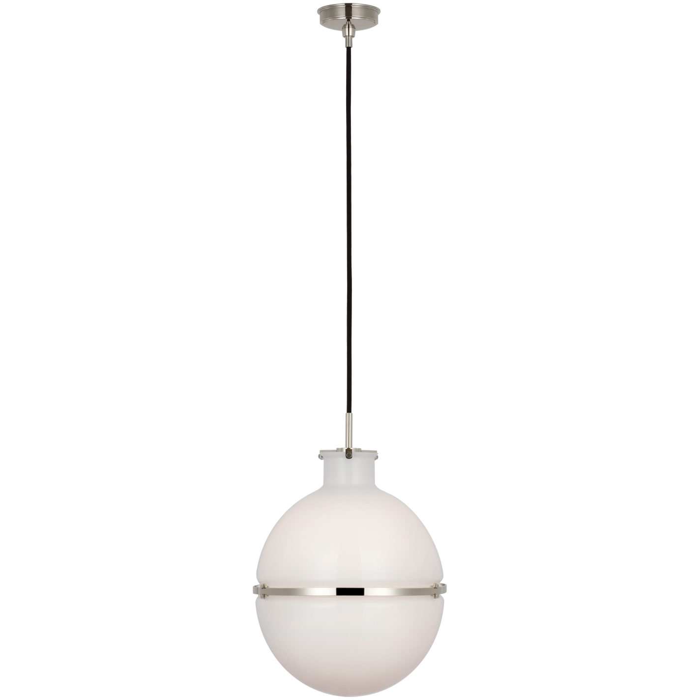 Thomas O'Brien Maxey LED 13.5 inch Polished Nickel Globe Pendant Ceiling Light in White Glass