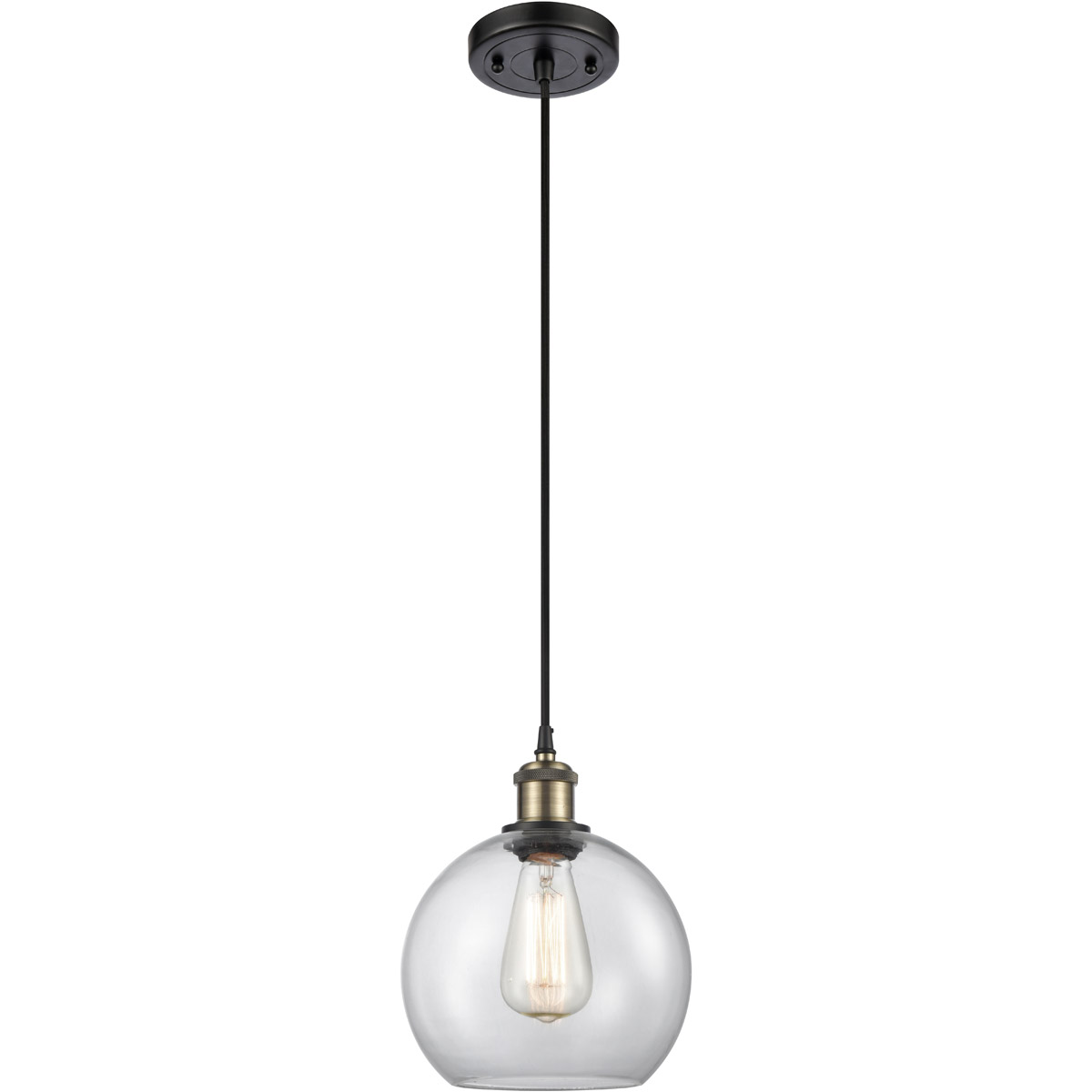 Ballston Athens LED 8 inch Black Antique Brass Mini Pendant Ceiling Light in Clear Glass, Ballston