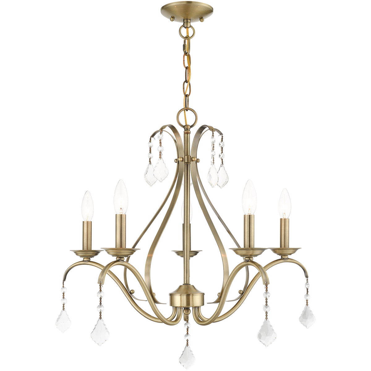 Caterina 5 Light 24 inch Antique Brass with Clear Crystals Chandelier Ceiling Light