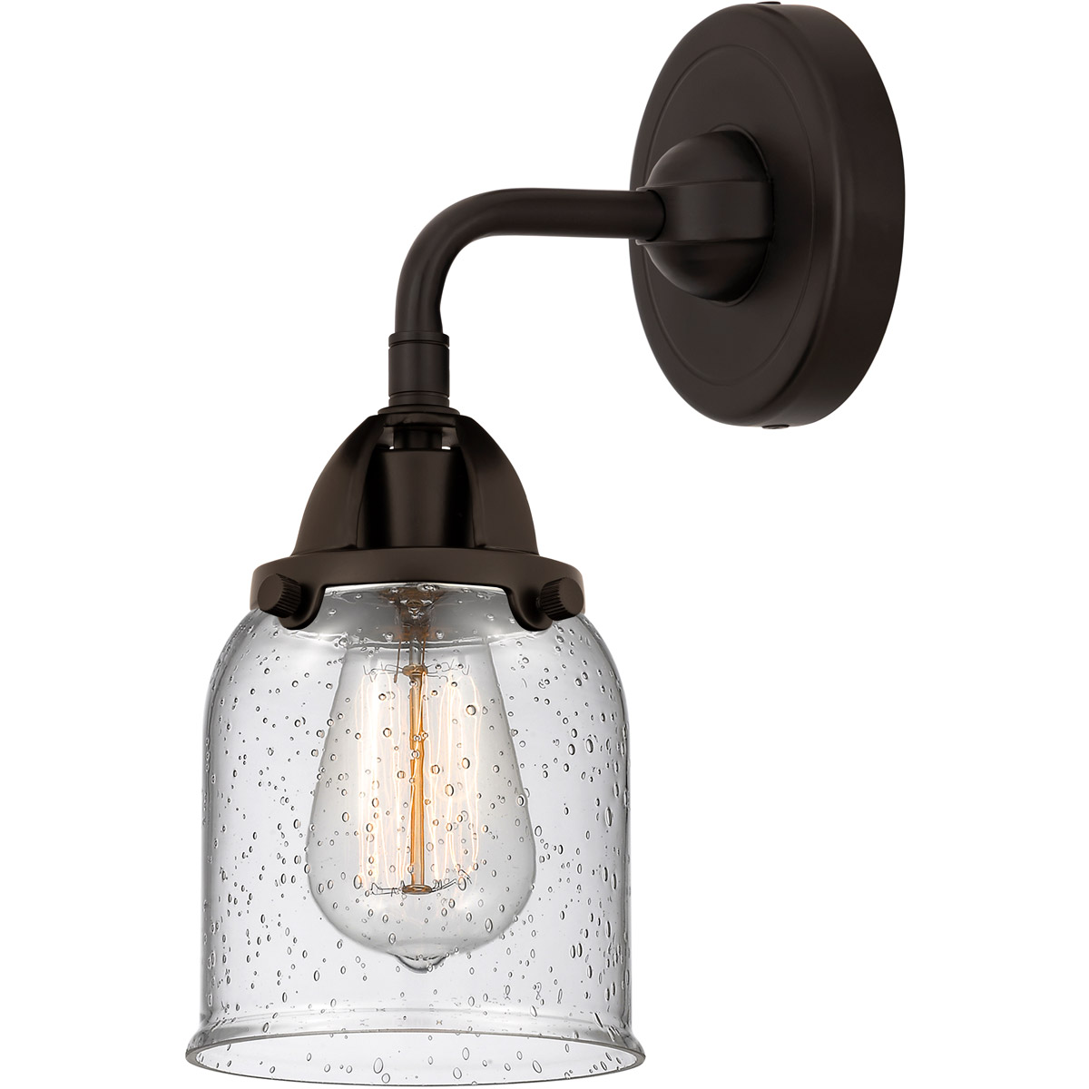 Nouveau 2 Small Bell LED 5 inch Oil Rubbed Bronze Sconce Wall Light in Seedy Glass