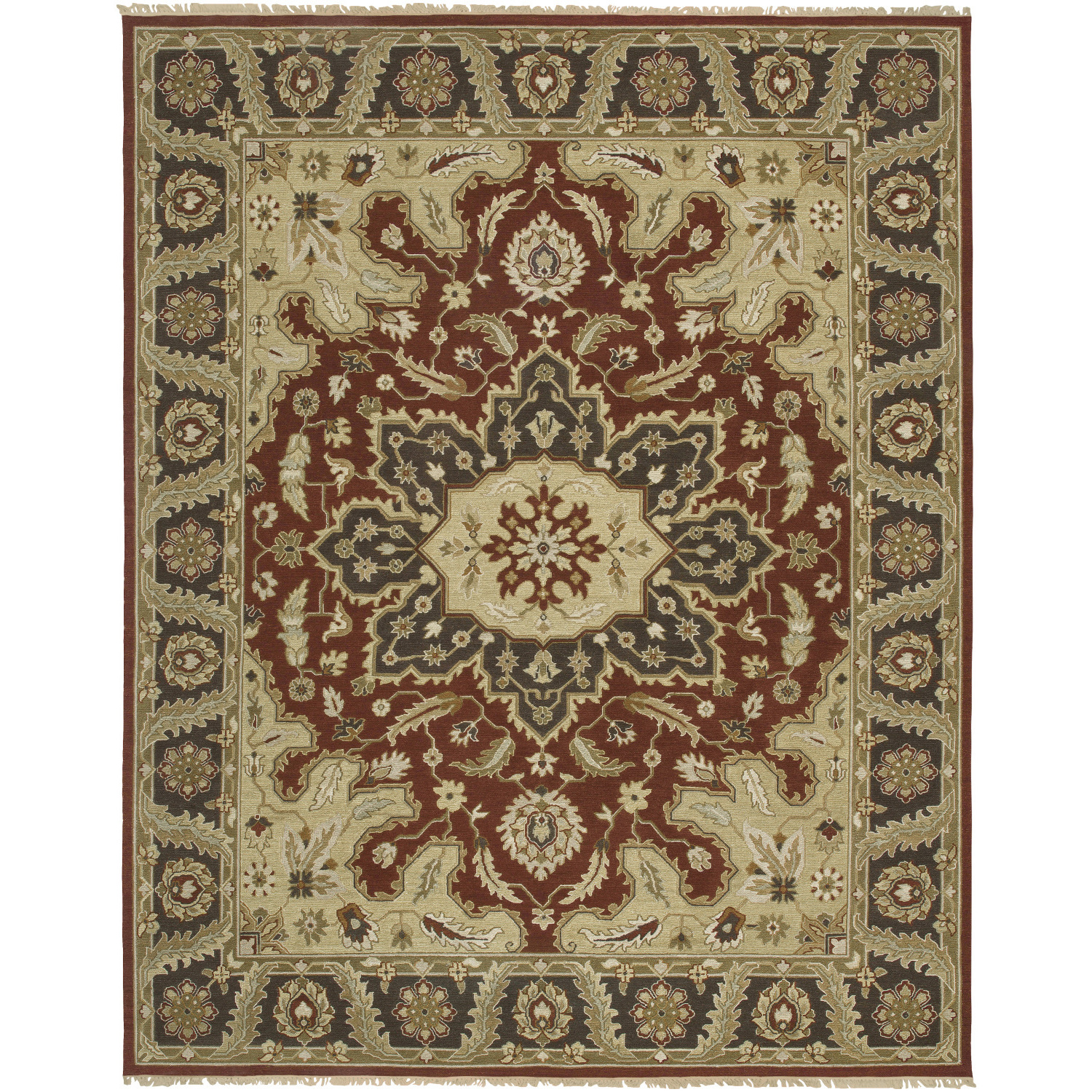 Danila 36 X 24 inch Burgandy / Beige / Dark Brown / Light Olive / Olive Handmade Rug