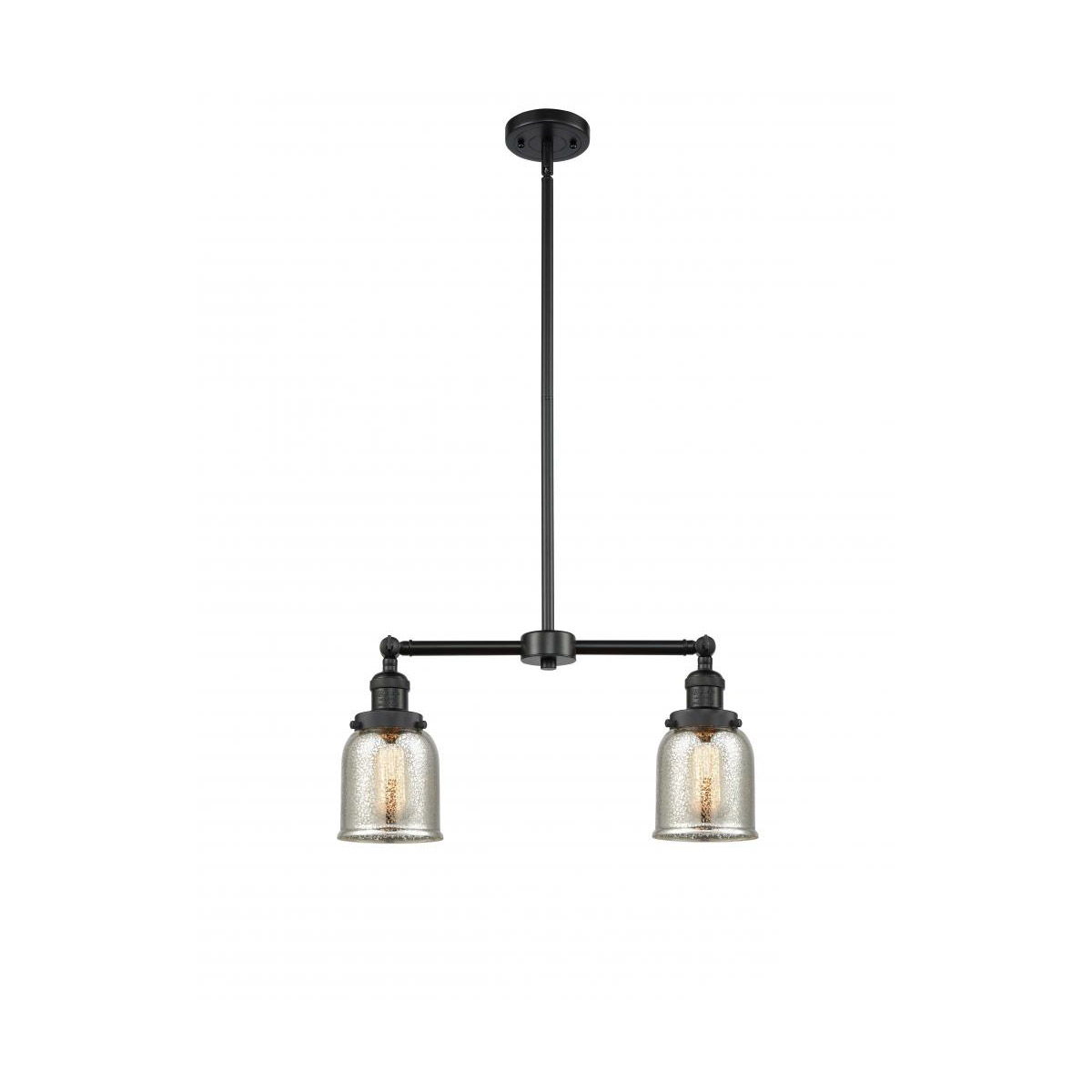 Franklin Restoration Small Bell 2 Light 21 inch Matte Black Chandelier Ceiling Light in Silver Plated Mercury Glass, Franklin Restoration