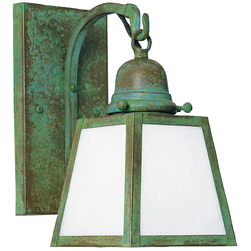 A-line 1 Light 9 inch Verdigris Patina Outdoor Wall Mount in Frosted, T-Bar Overlay