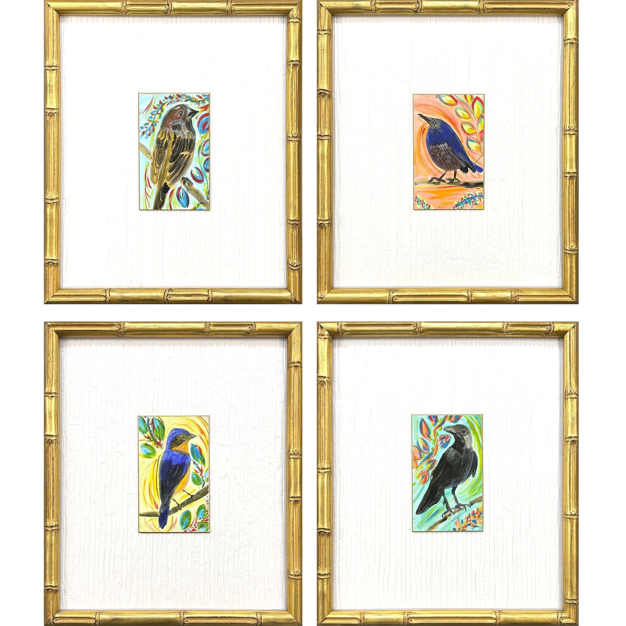 Sassy Birds Blue and Orange and Yellow and Multi Framed Art