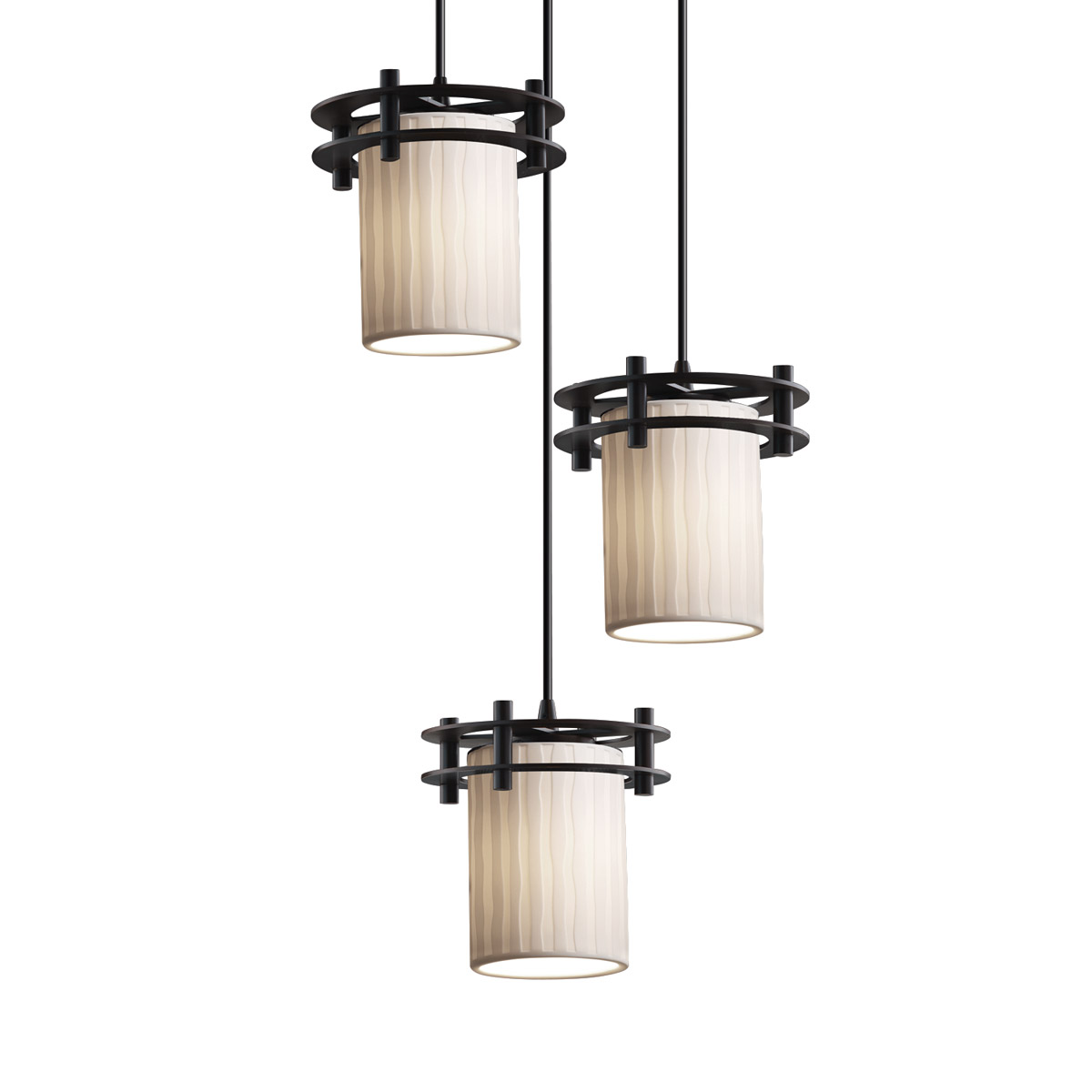 Limoges 3 Light 7 inch Matte Black Pendant Ceiling Light in Waterfall, Cylinder with Flat Rim