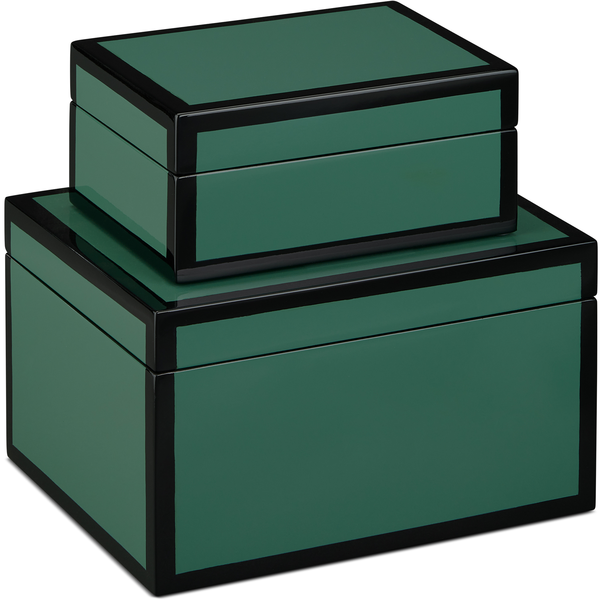 Lacquer 10.25 inch Green/Black Boxes, Set of 2