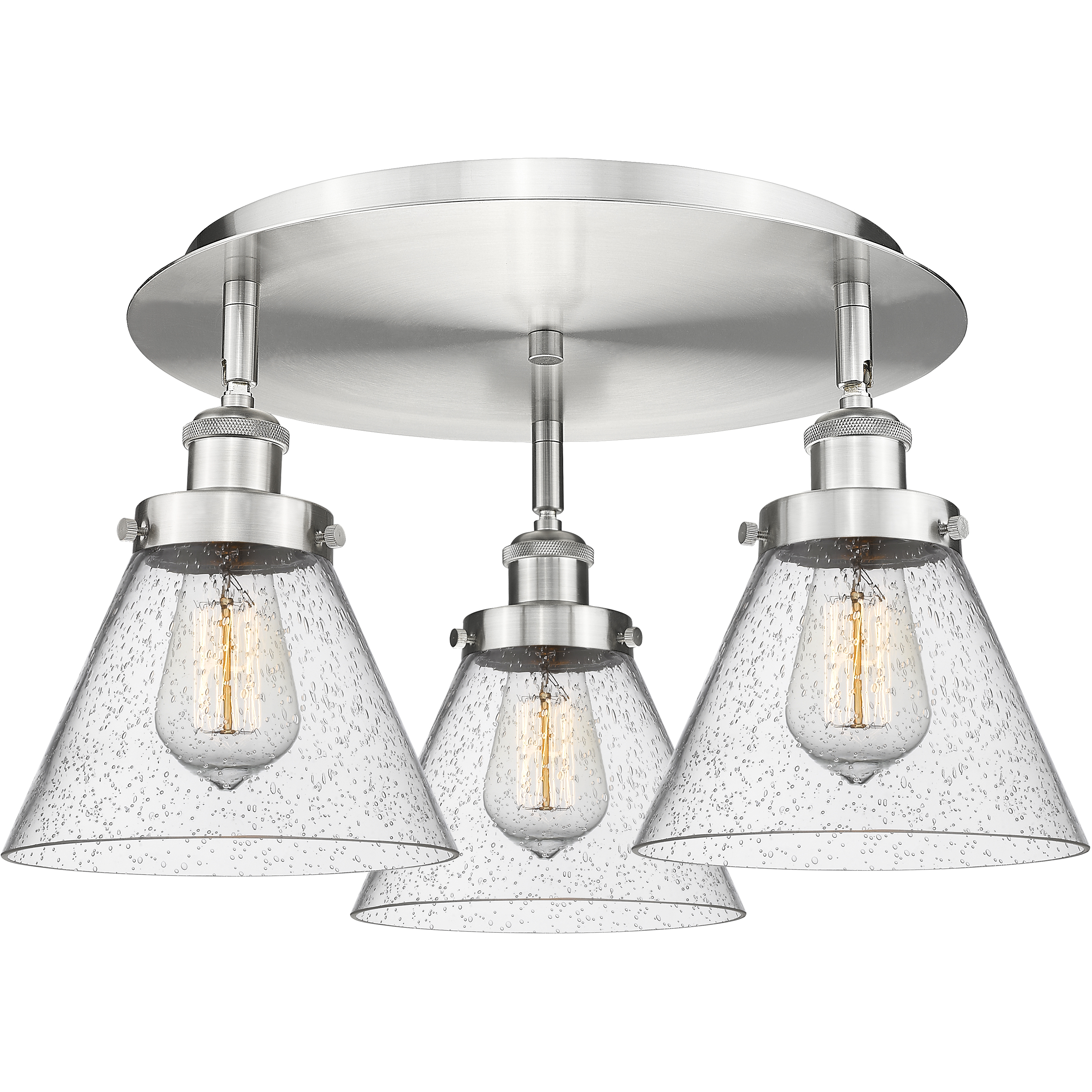Cone 3 Light 19.5 inch Satin Nickel Flush Mount Ceiling Light in Seedy