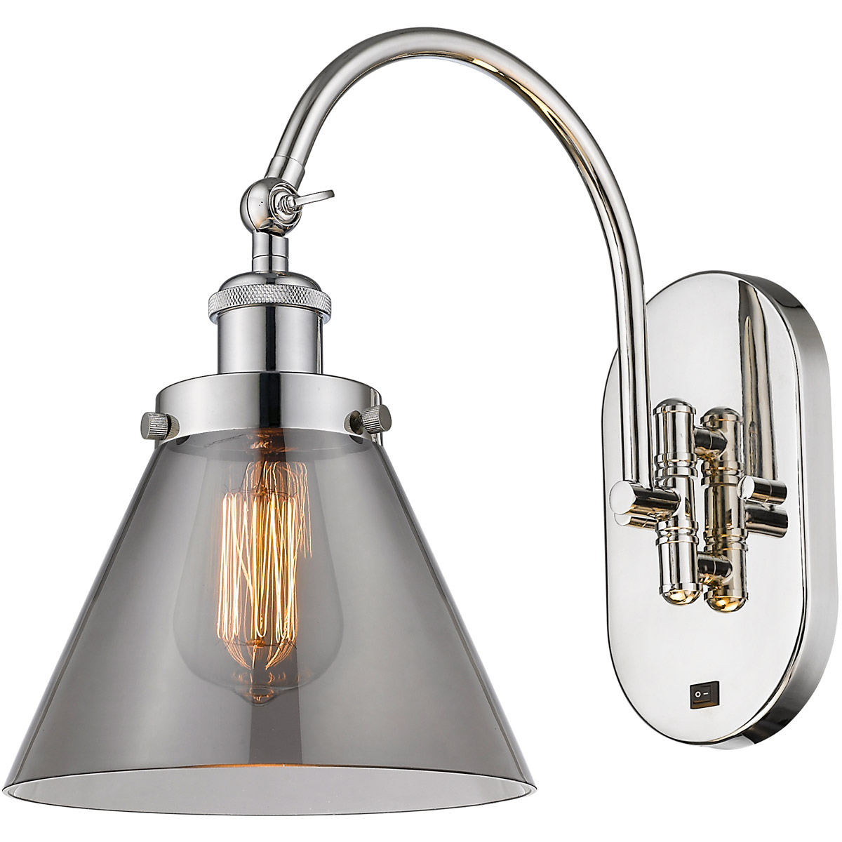 Franklin Restoration Cone LED 8 inch Polished Nickel Sconce Wall Light in Light Smoke Glass