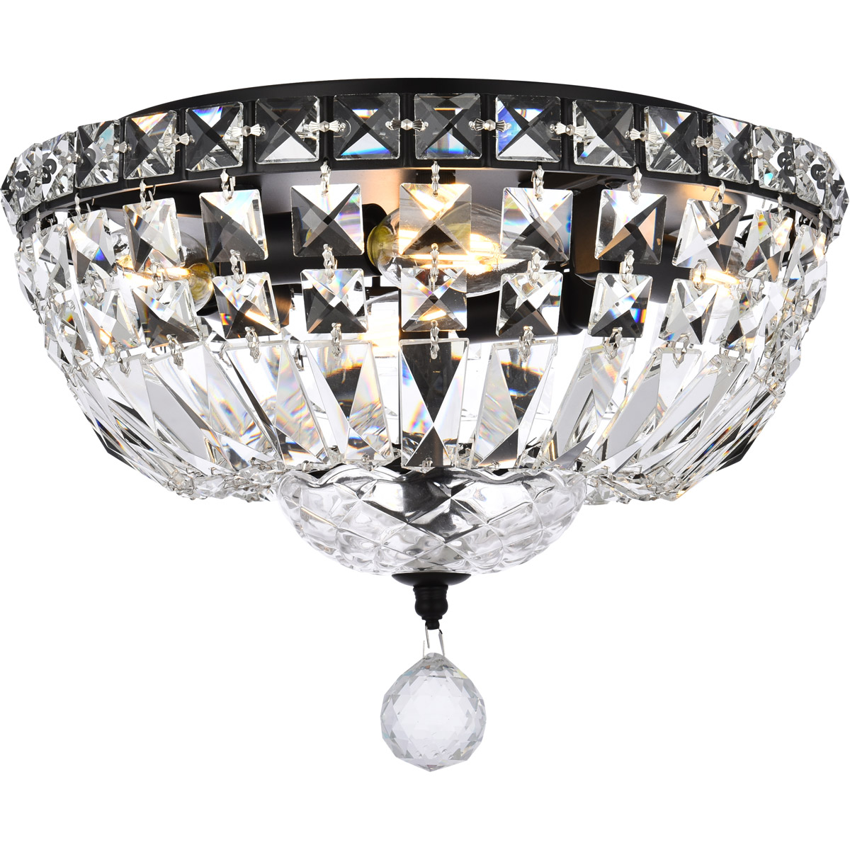 Tranquil 4 Light 12 inch Black and Clear Flush Mount Ceiling Light in Royal Cut