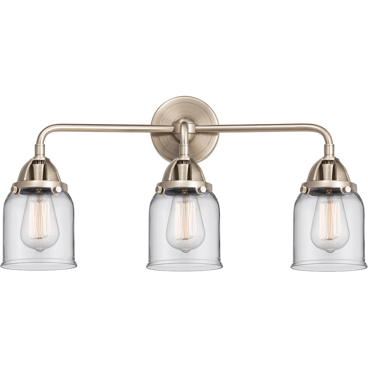 Nouveau 2 Small Bell LED 23 inch Brushed Brass Bath Vanity Light Wall Light in Clear Glass