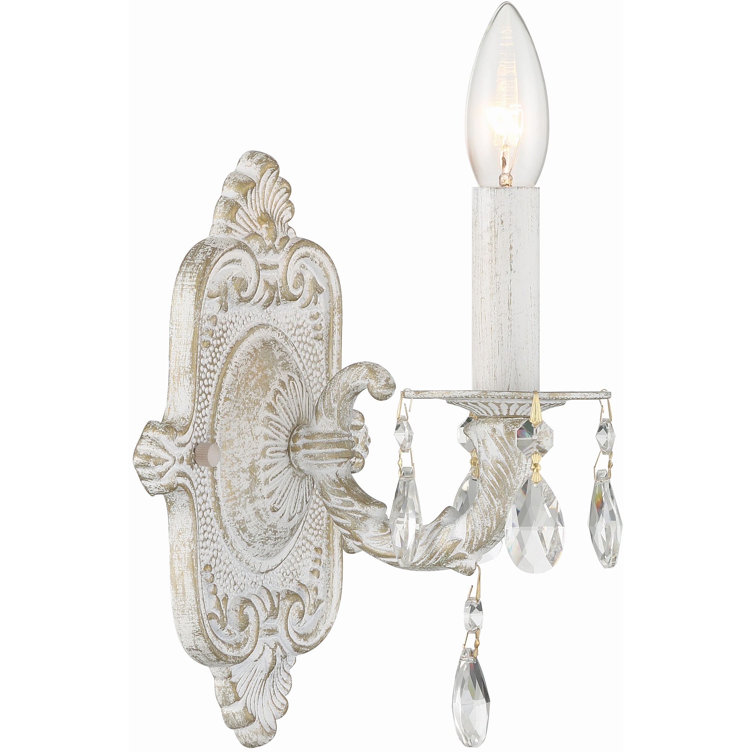 Paris Market Sconce Wall Light in Clear Hand Cut, Antique White