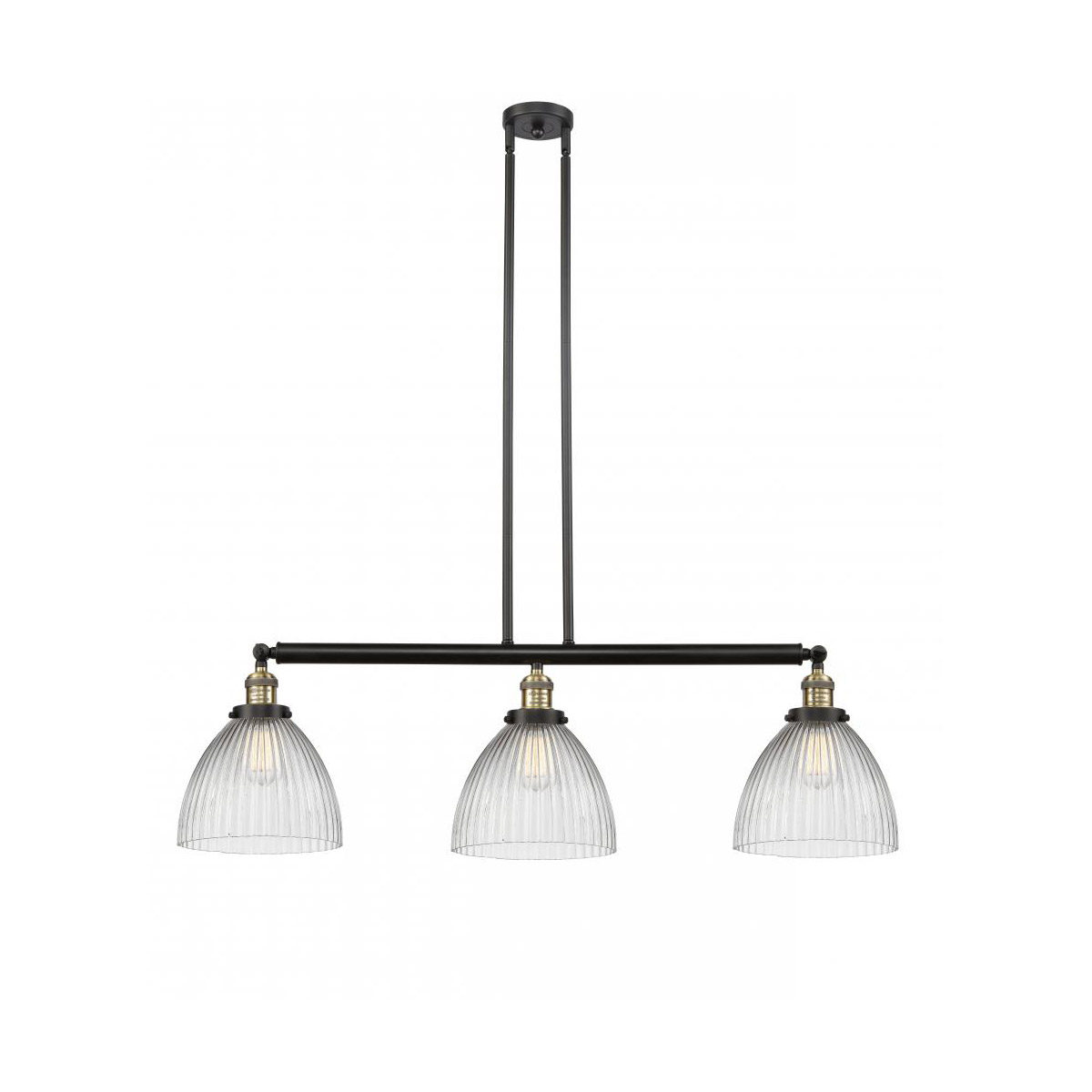 Franklin Restoration Seneca Falls 3 Light 39 inch Black Antique Brass Island Light Ceiling Light, Franklin Restoration
