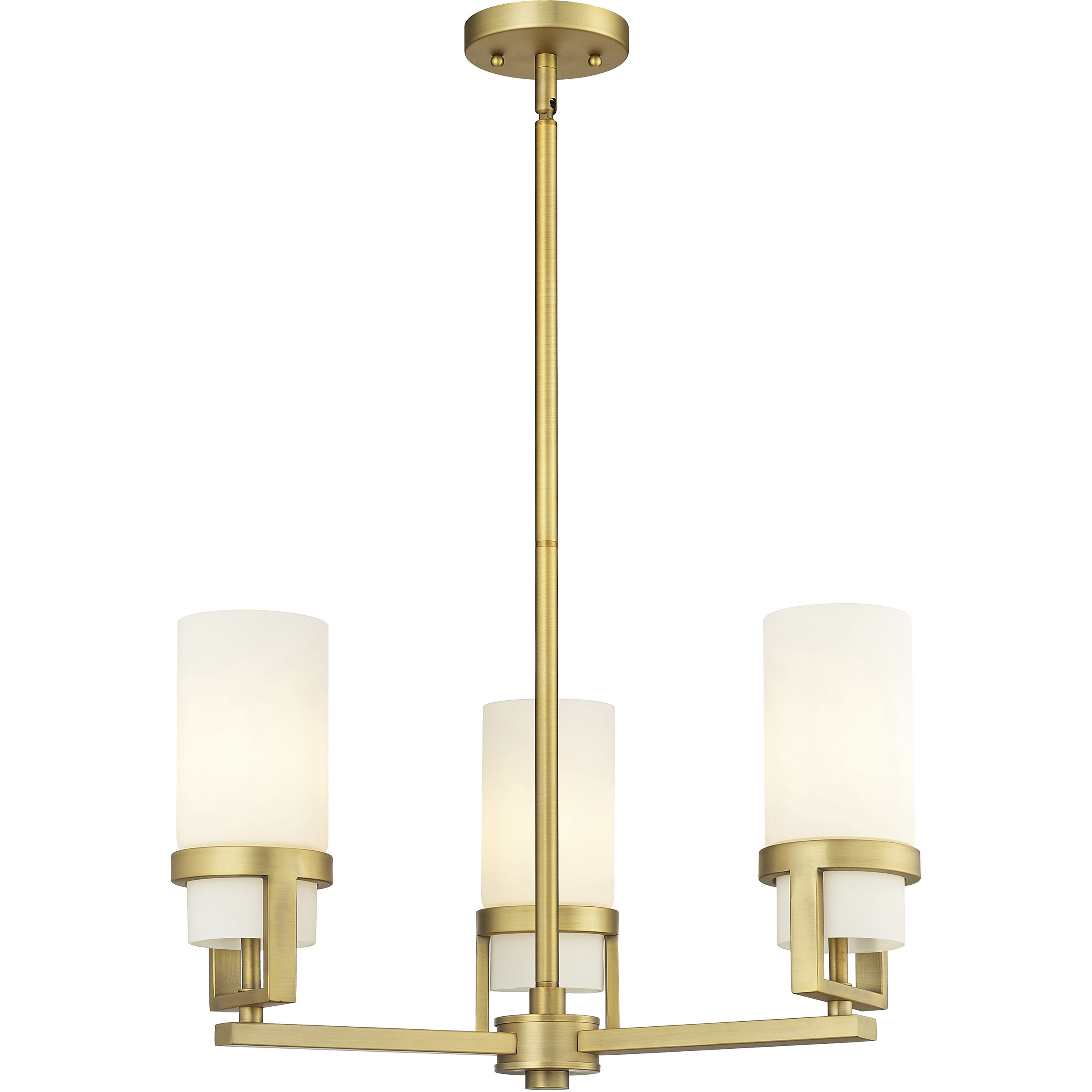 Utopia 3 Light 21.5 inch Brushed Brass Pendant Ceiling Light in Matte White Glass