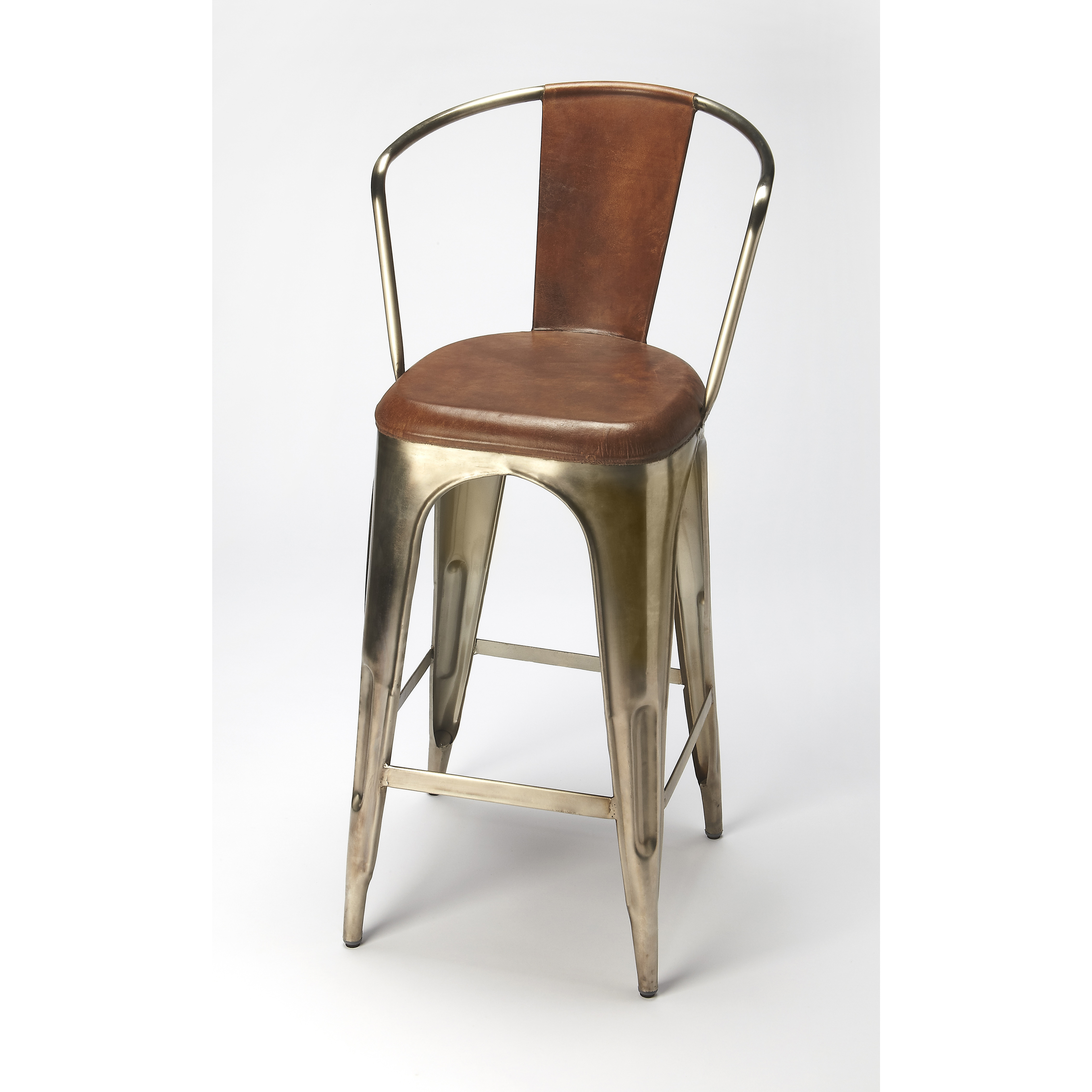 Industrial Chic Roland Iron & Leather 43 inch Brown Leather Barstool
