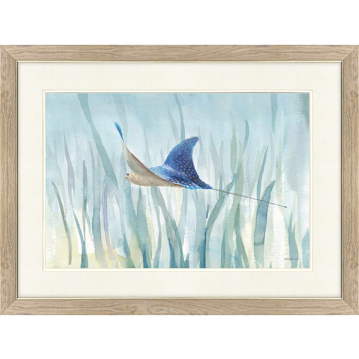 Undersea Ray / Undersea Turtle Blue and Turquoise and Green Framed Art, Propac
