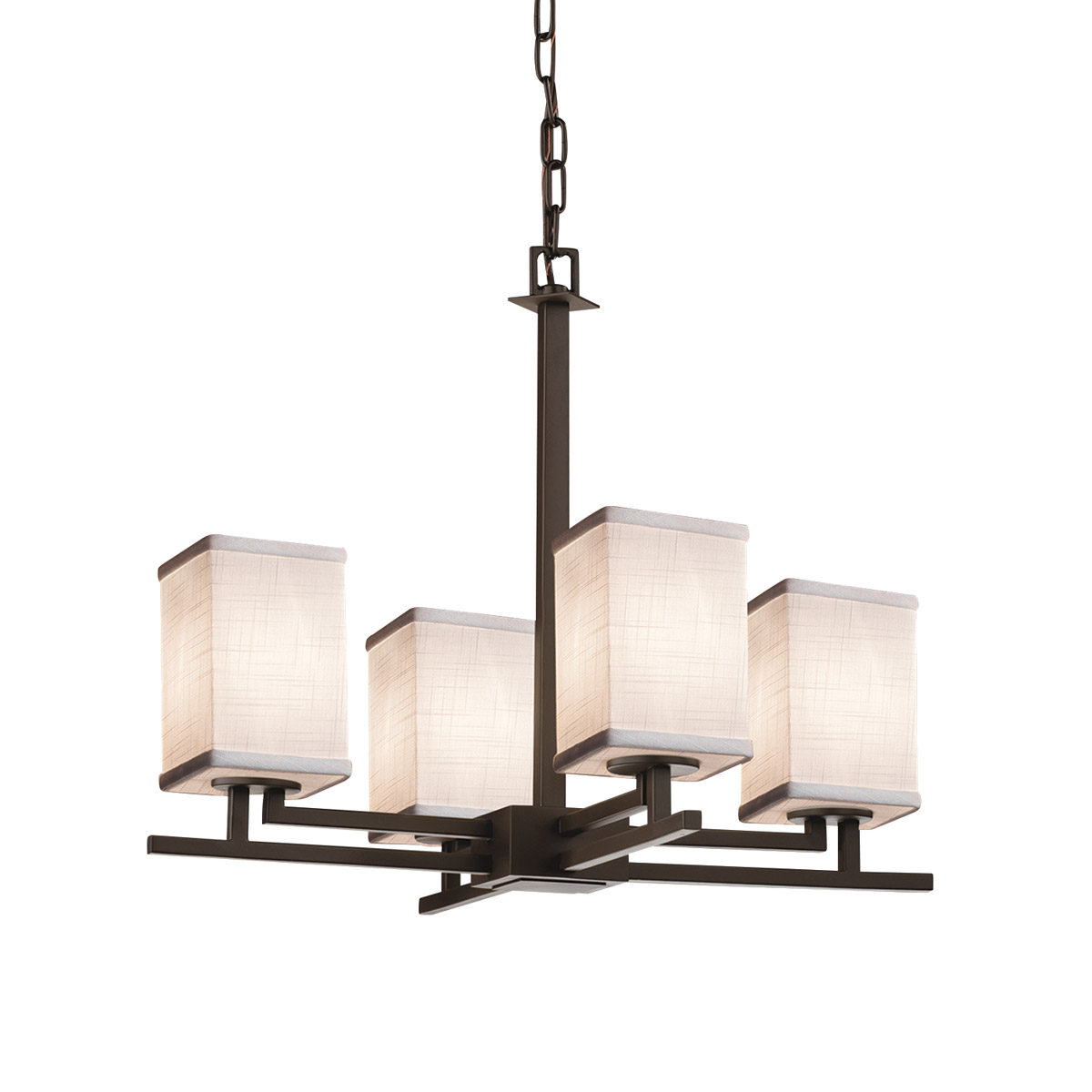 Textile LED 23 inch Brushed Nickel Chandelier Ceiling Light in 2800 Lm LED, Cream, Square with Flat Rim