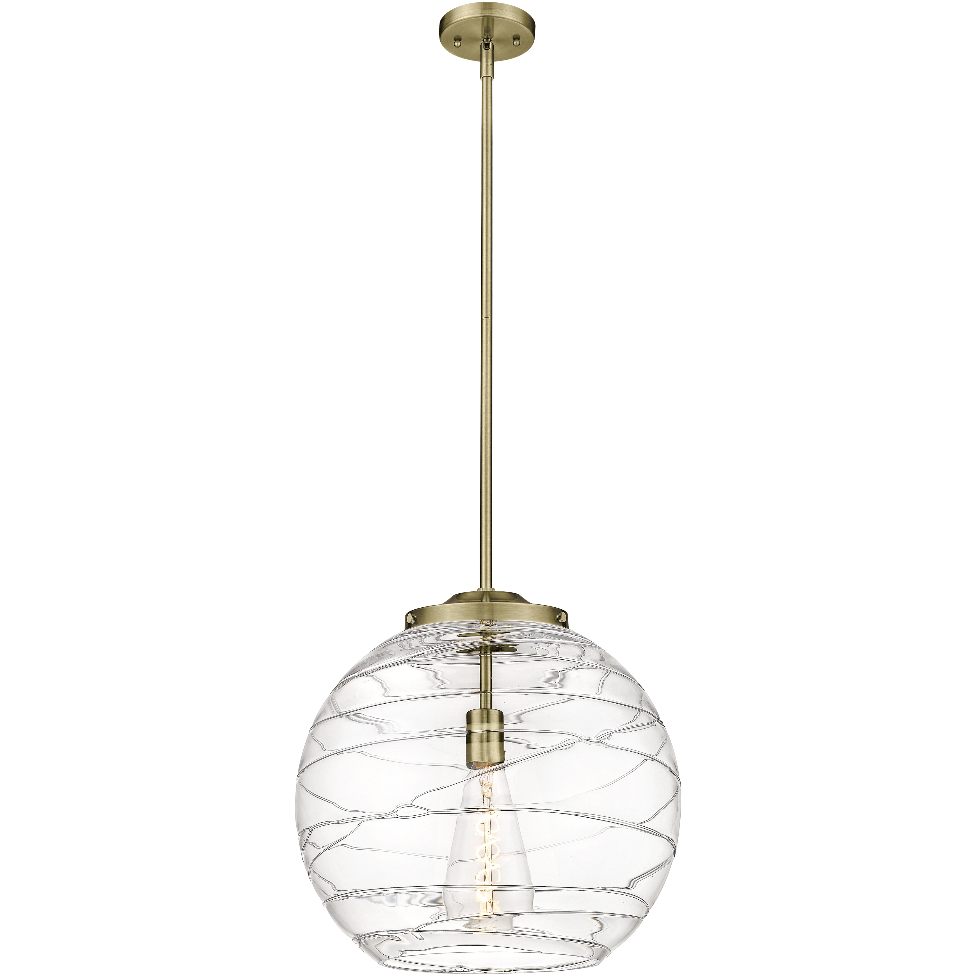 Ballston Athens Deco Swirl LED 15.75 inch Antique Brass Pendant Ceiling Light in Clear Deco Swirl