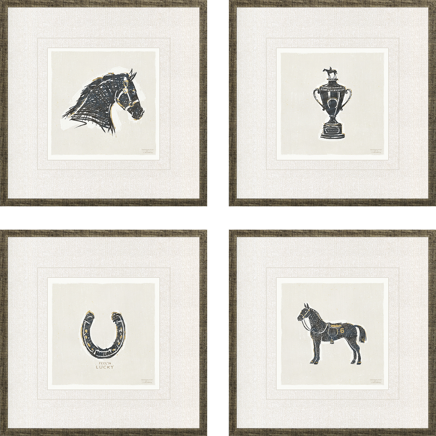 Animals Black and Beige and White Framed Art