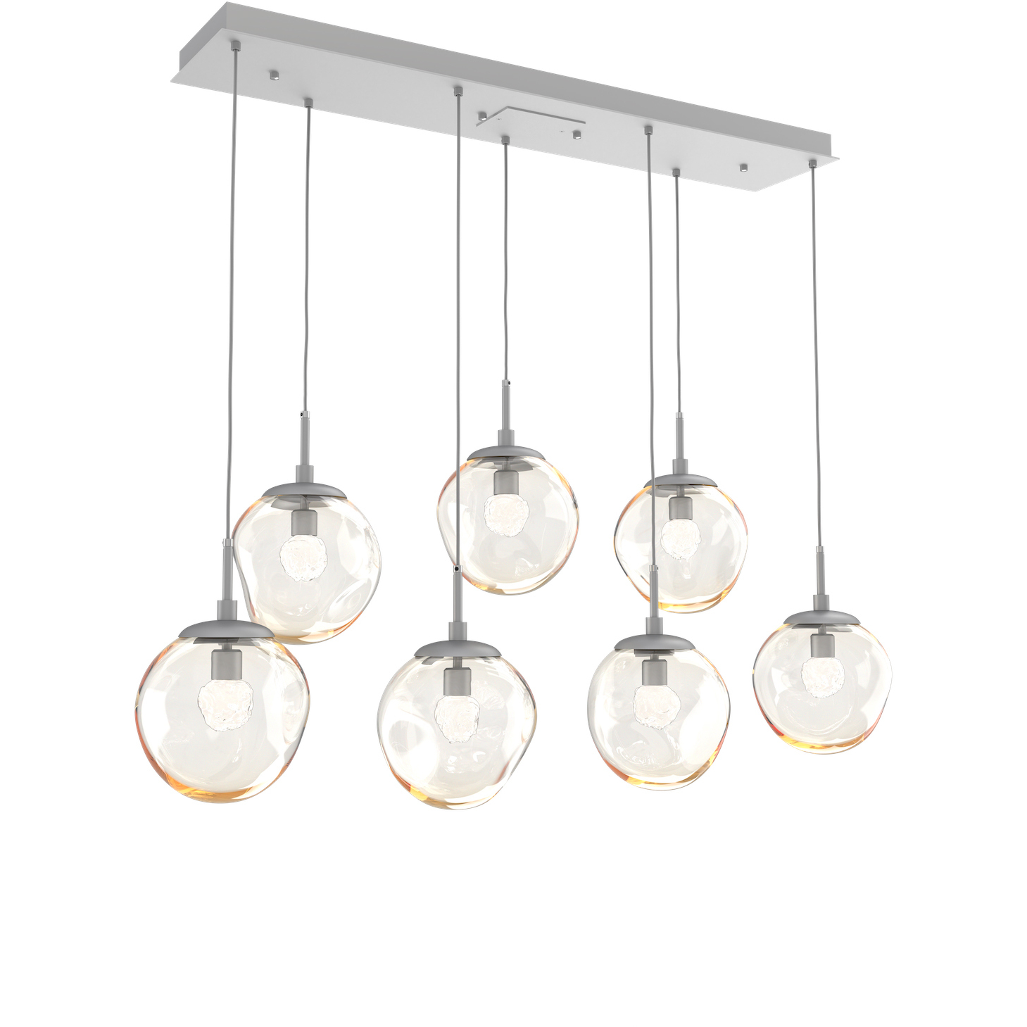Aster LED LED Classic Silver Linear Pendant Ceiling Light in 3000K LED, Floret Inner - Amber Outer, Multi-Pendant