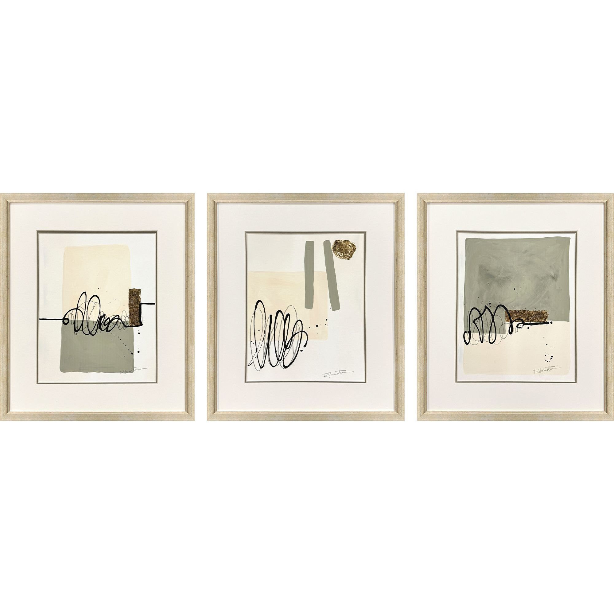 Private Property / Rock Garden Green and Beige and Black and Metallic Framed Art