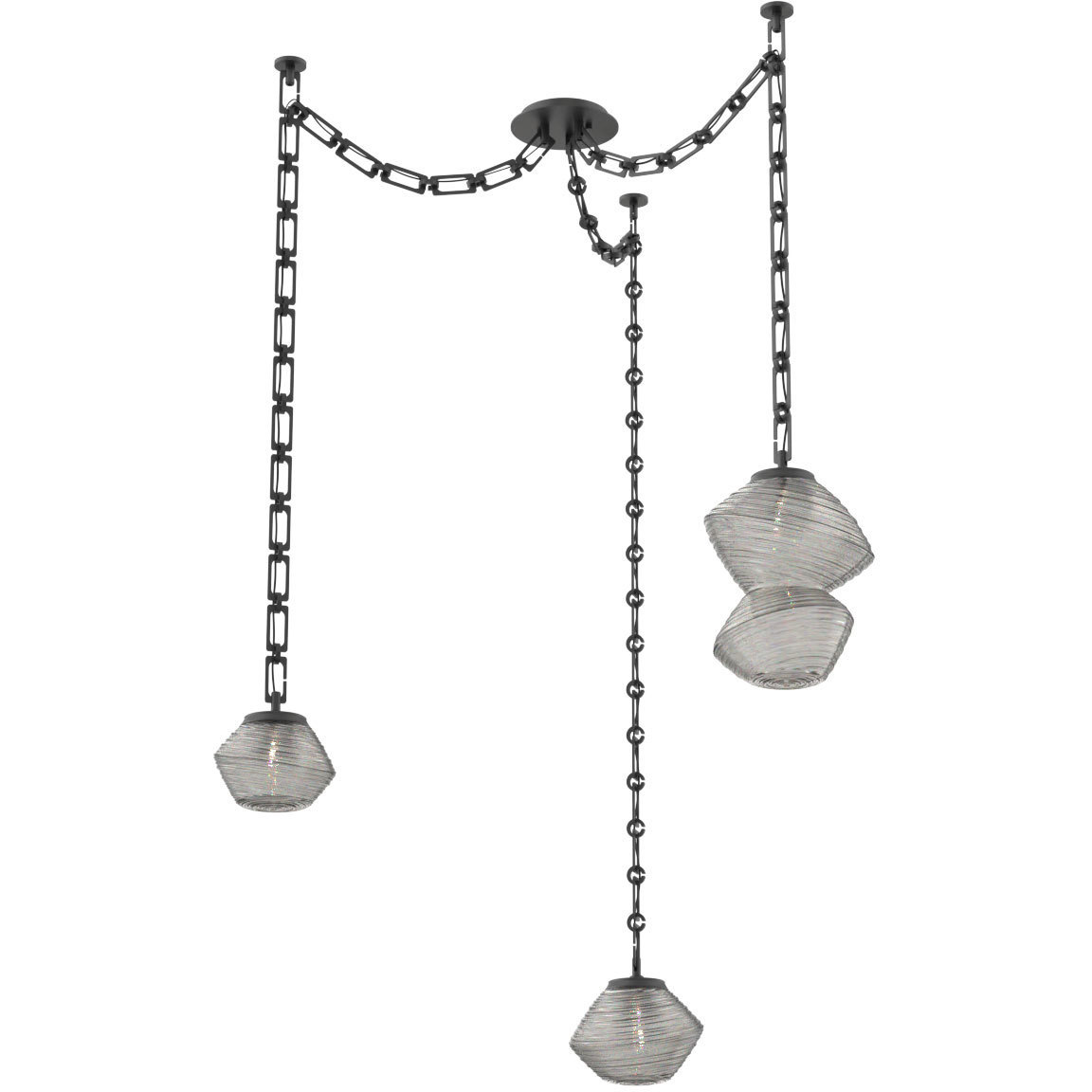 Mesa LED 17.4 inch Matte Black Swag Multi-Pendant Ceiling Light in 3000K LED, Smoke, Rectangular Chain