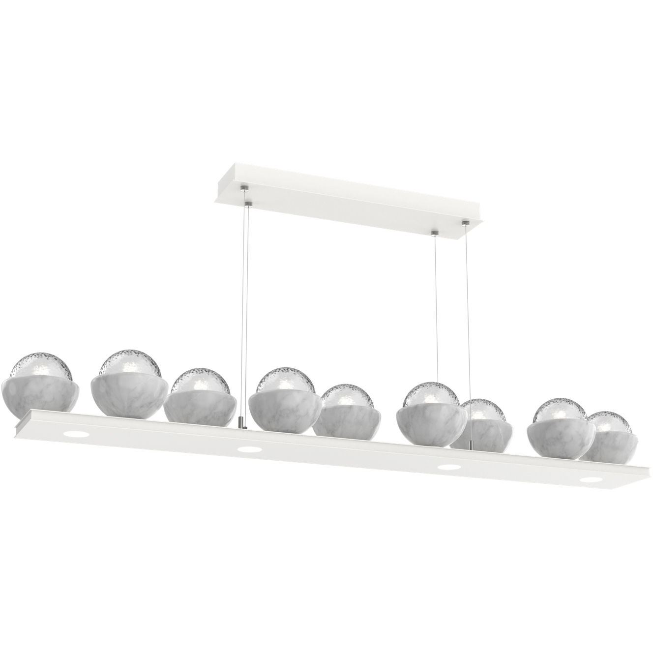 Cabochon Linear Chandelier Ceiling Light in 3000K LED, Clear, Salt White with White Marble, Large