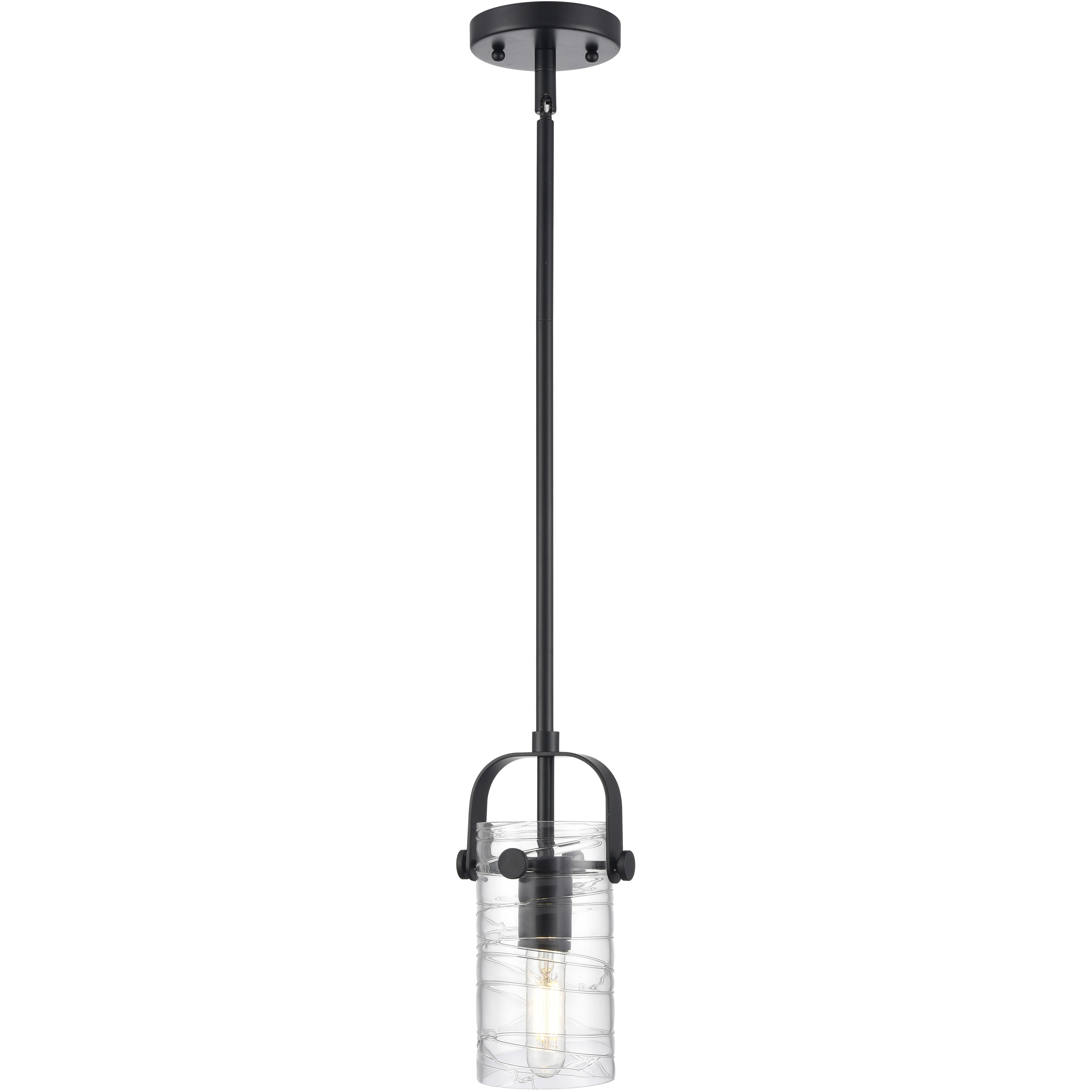 Pilaster II Cylinder 1 Light 5 inch Matte Black Pendant Ceiling Light in Deco Swirl Glass