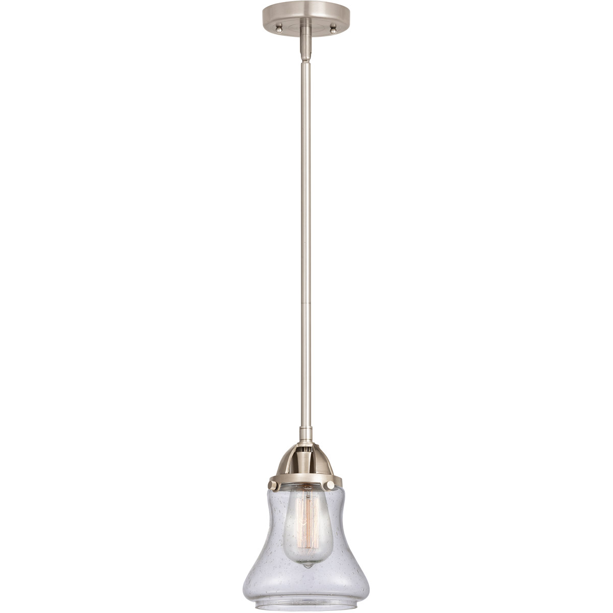 Nouveau 2 Bellmont LED 6 inch Brushed Satin Nickel Mini Pendant Ceiling Light in Seedy Glass