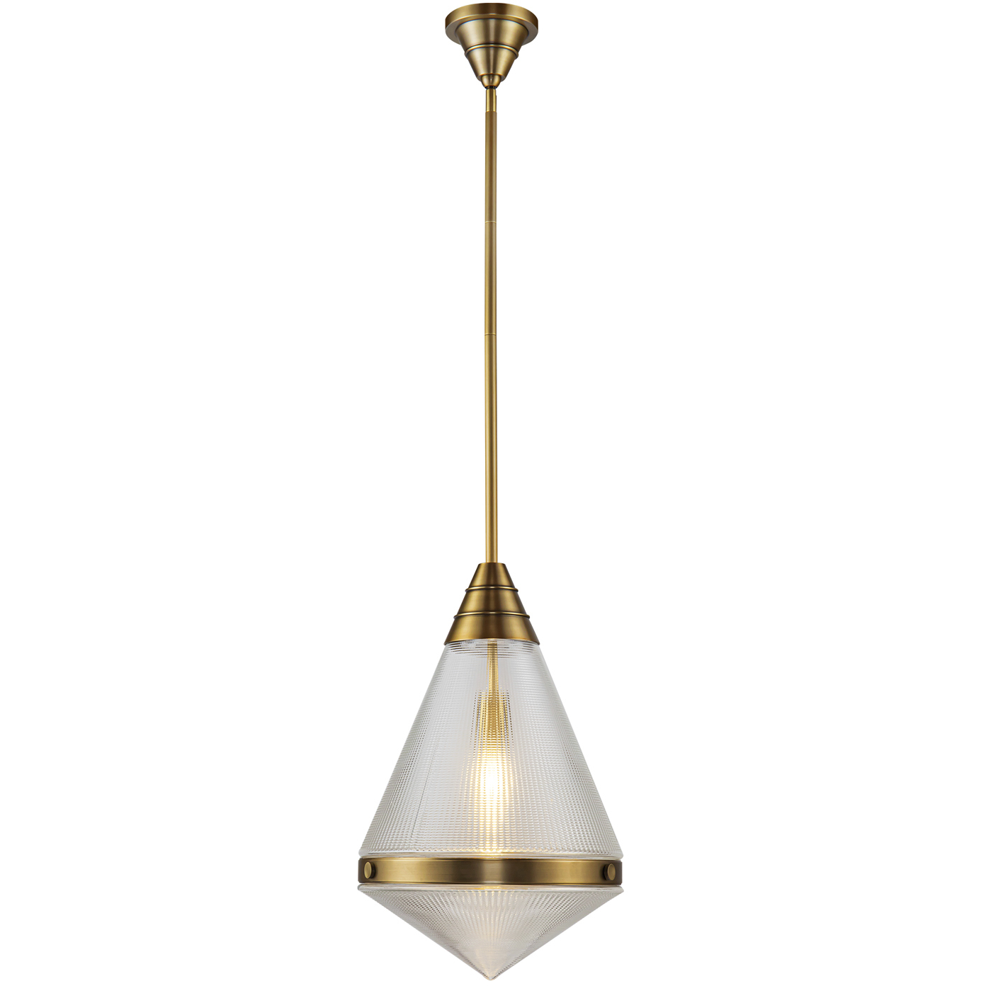 Willard 1 Light 13.5 inch Vintage Brass/Prismatic Glass Pendant Ceiling Light in Clear Prismatic Glass