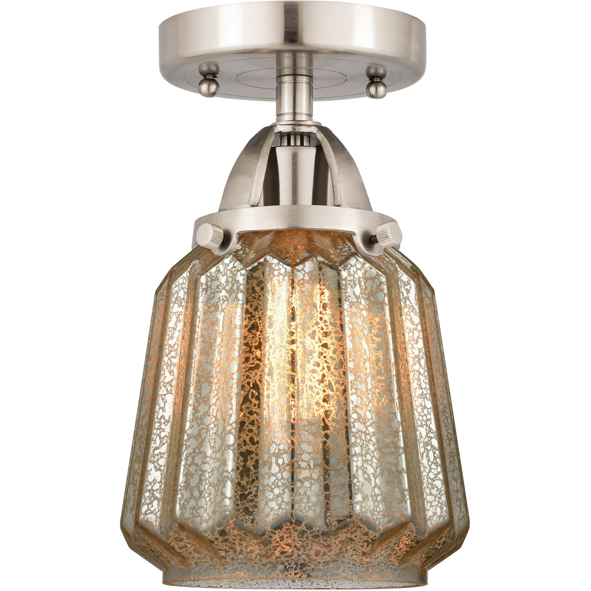 Nouveau 2 Chatham 1 Light 6 inch Brushed Satin Nickel Semi-Flush Mount Ceiling Light in Mercury Glass
