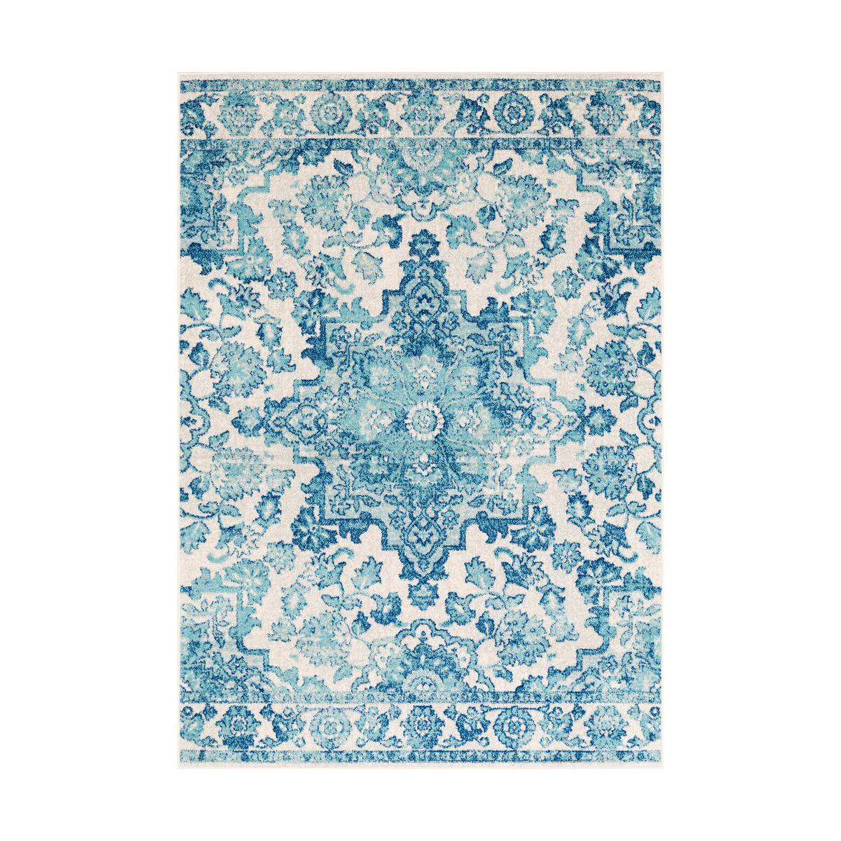 Elaziz 90 X 63 inch Dark Blue/Aqua/White Rugs, Rectangle
