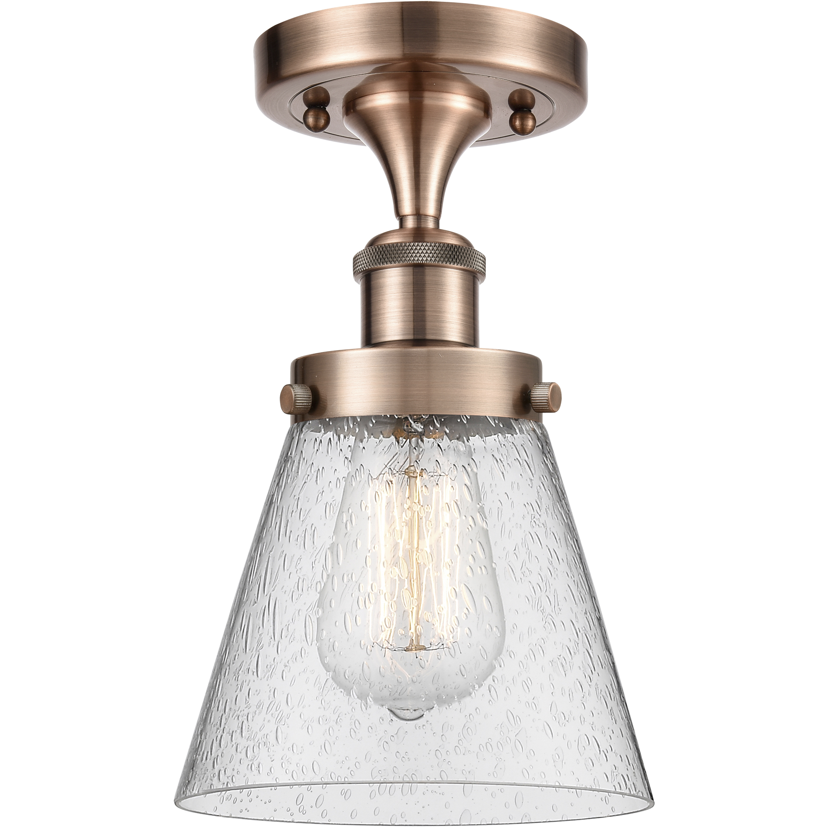 Cone 1 Light 6.25 inch Antique Copper Semi-Flush Mount Ceiling Light