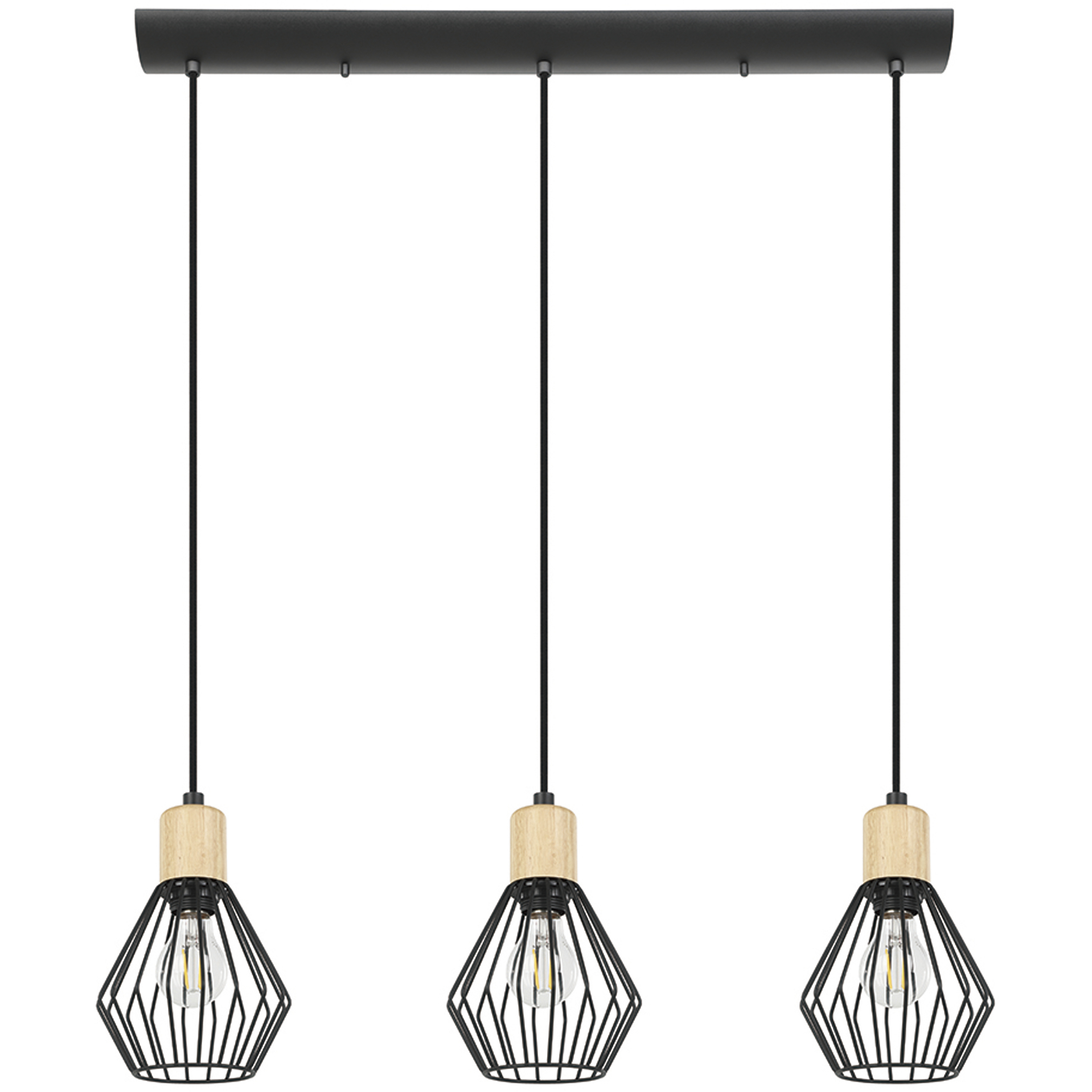 Palmorla 3 Light 2 inch Black and Natural Wood Pendant Ceiling Light