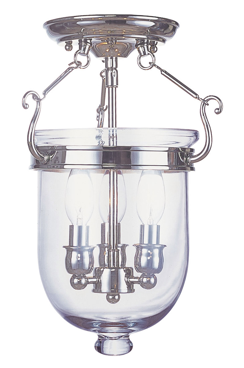 Jefferson 3 Light 10 inch Polished Nickel Semi-Flush Mount Ceiling Light