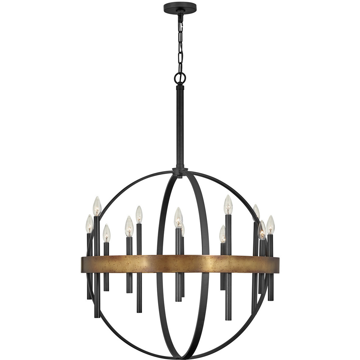 Wells 12 Light 30 inch Weathered Brass with Black Indoor Chandelier Ceiling Light