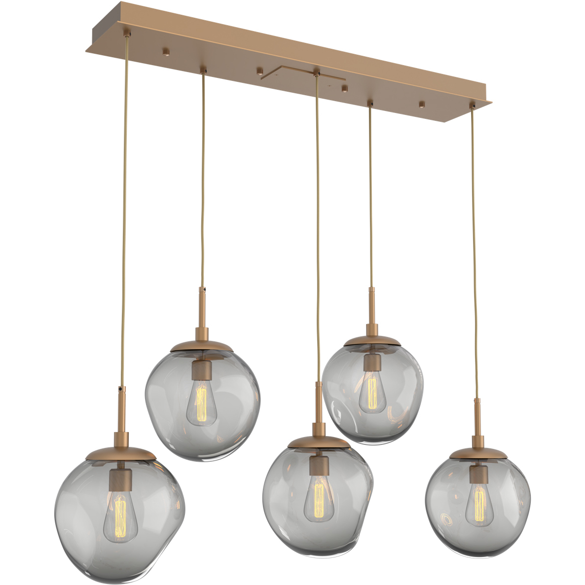 Aster Incandescent 5 Light Novel Brass Linear Pendant Ceiling Light in Smoke Aster, Multi-Pendant