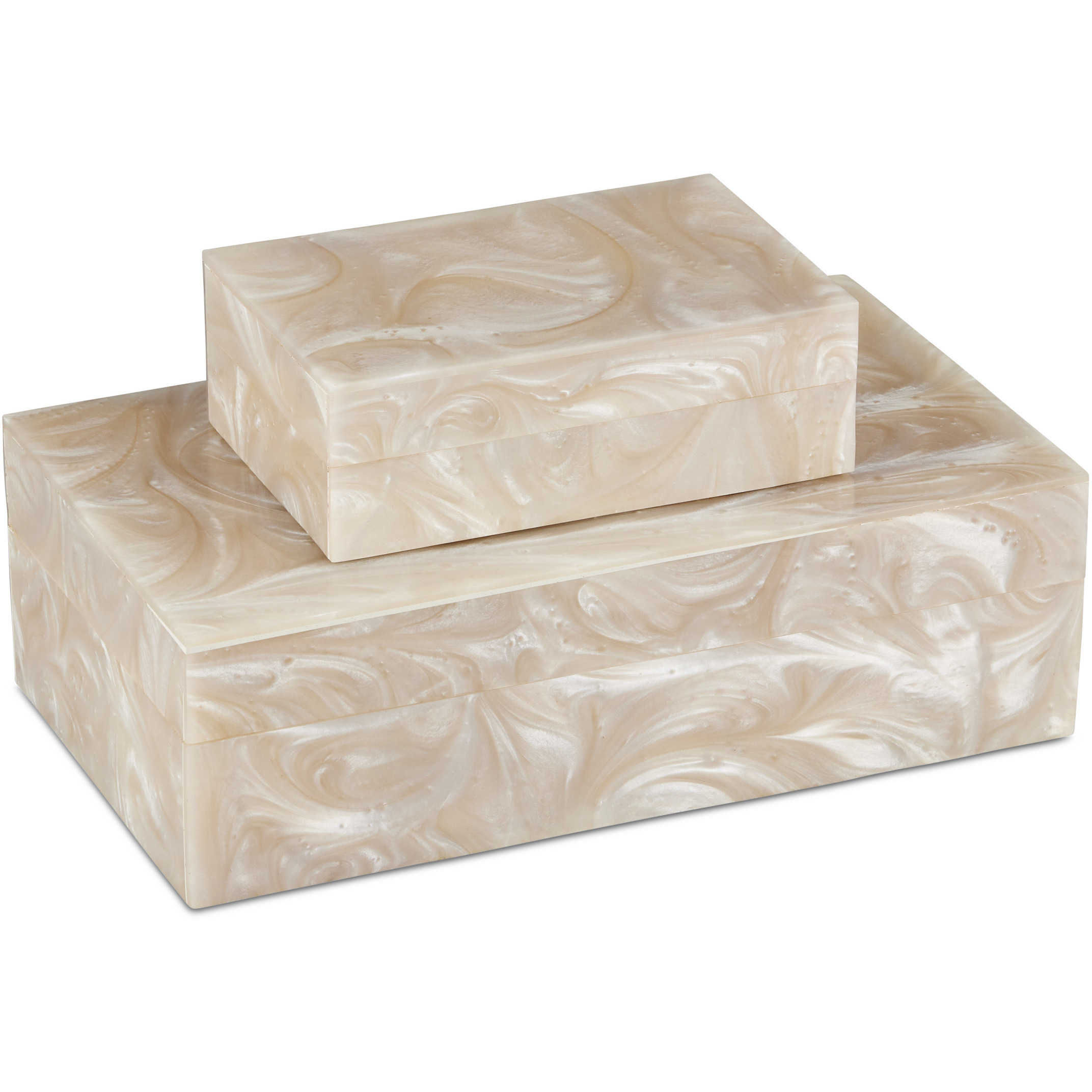 Perlas 6 inch Ivory and Natural Boxes, Set of 2